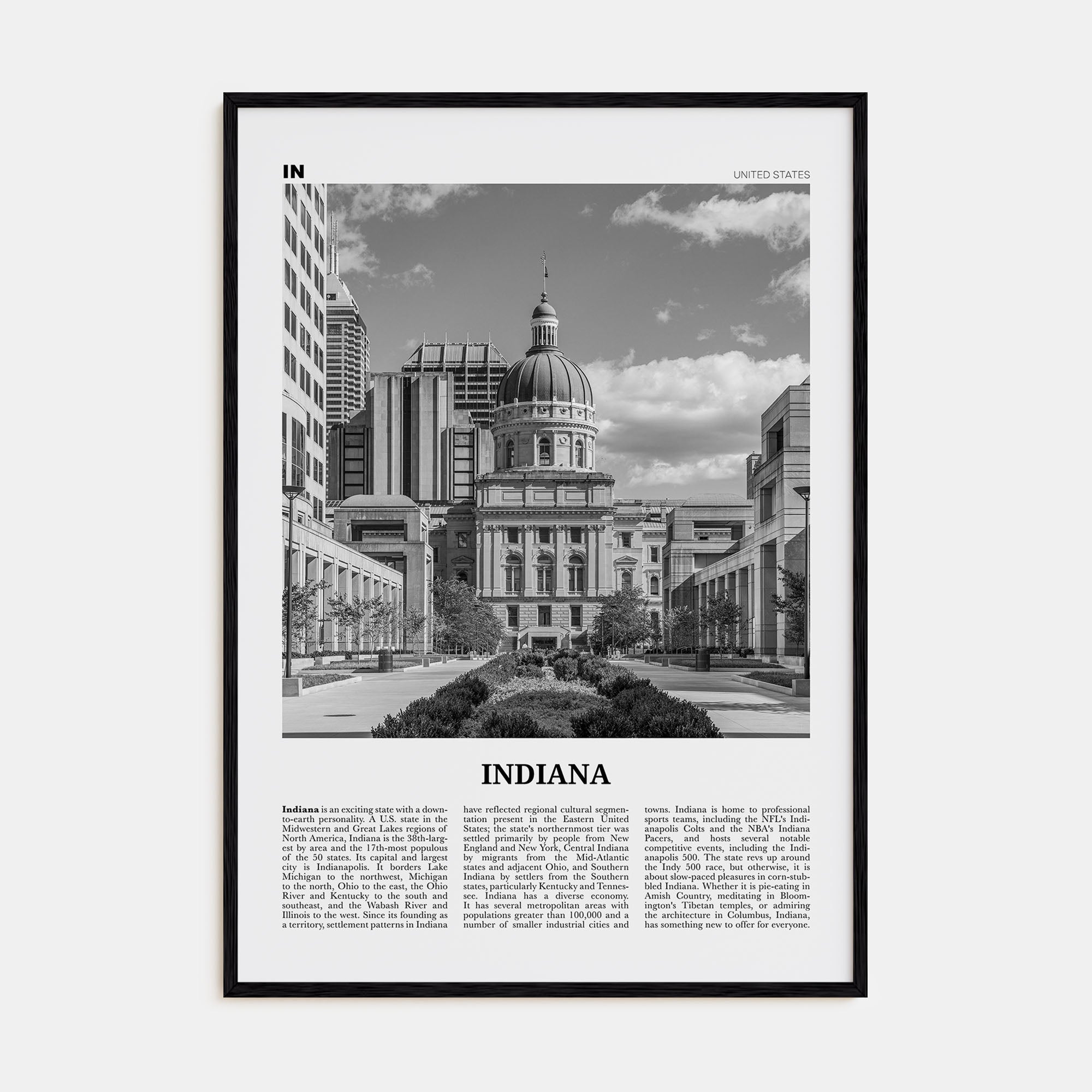 Indiana Travel B&W No 2 Poster
