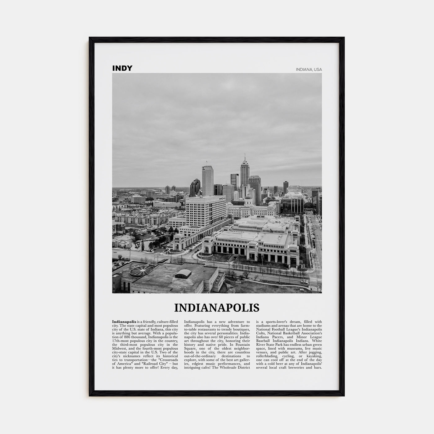 Indianapolis Travel B&W No 2 Poster