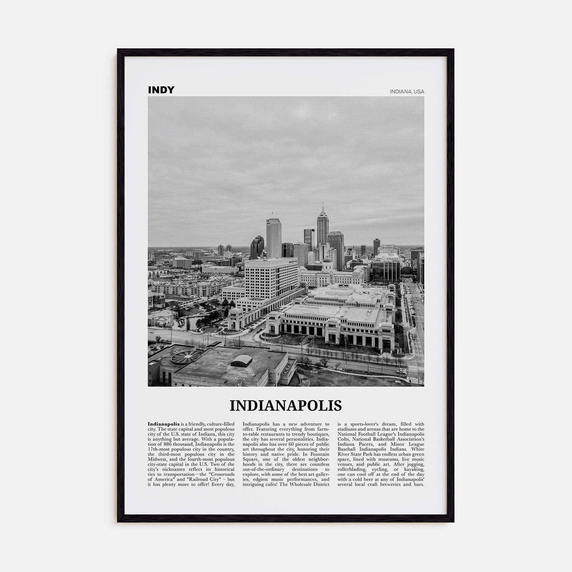 Indianapolis Travel B&W No 2 Poster