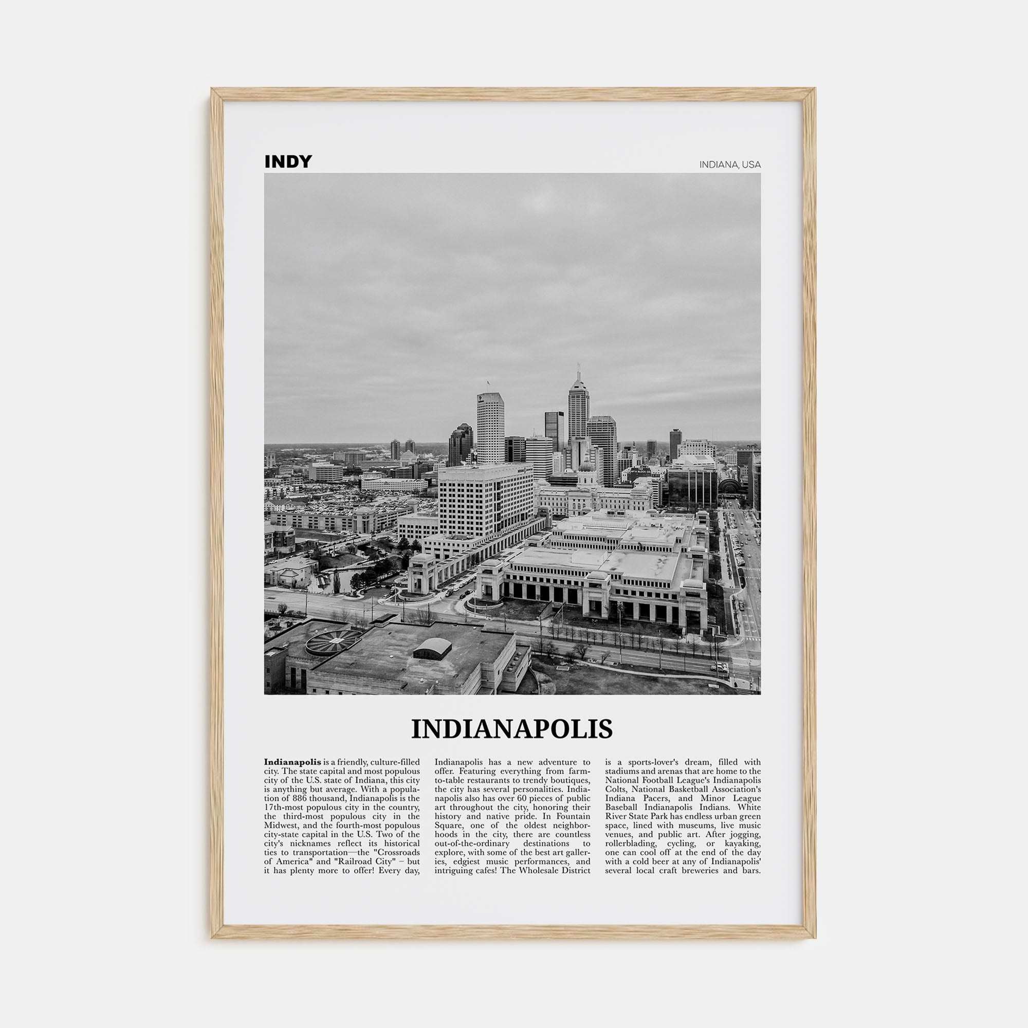 Indianapolis Travel B&W No 2 Poster
