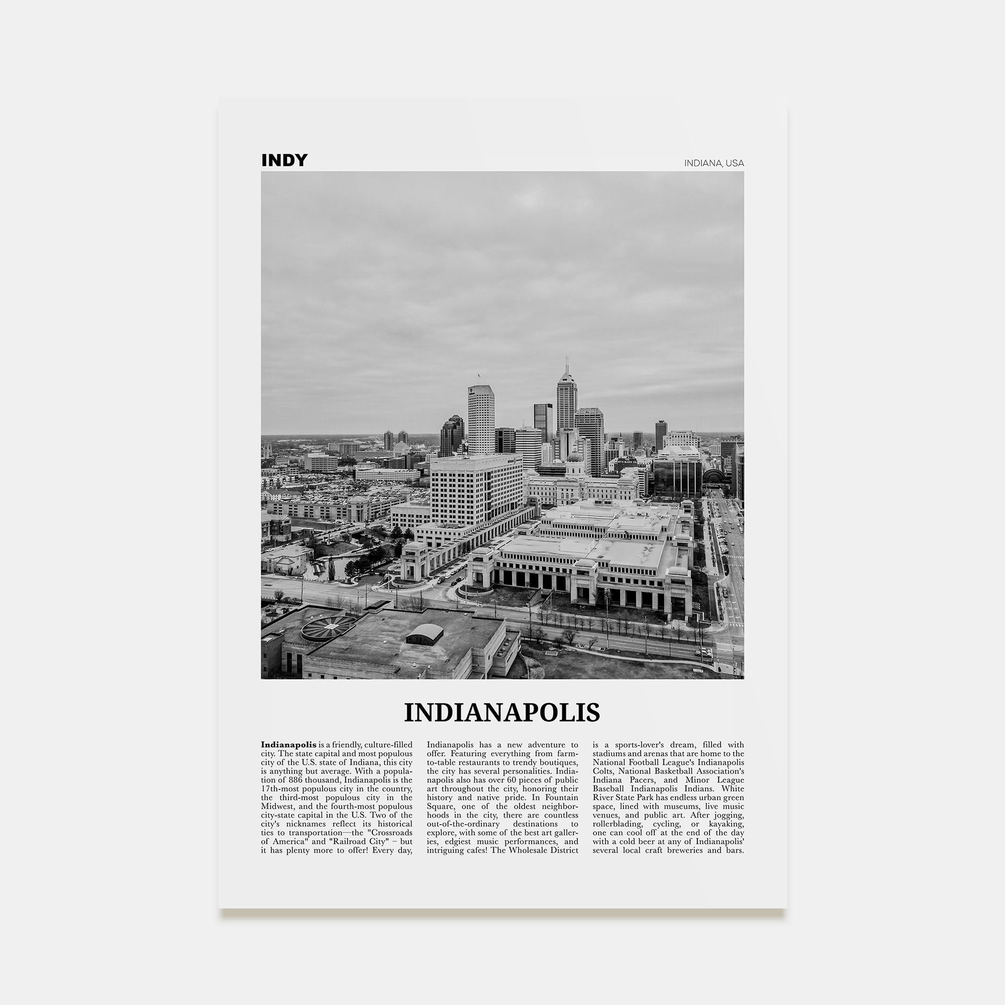 Indianapolis Travel B&W No 2 Poster
