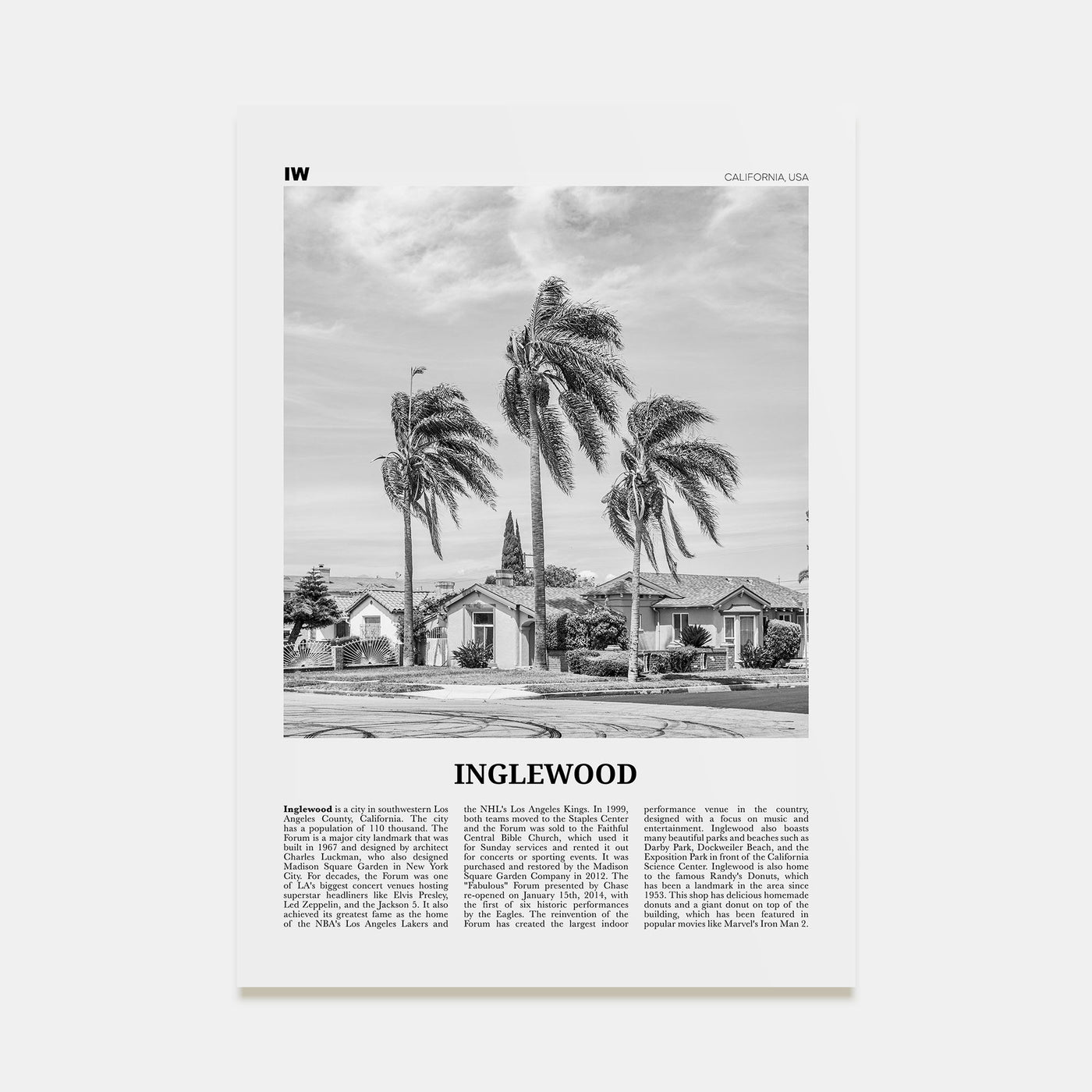 Inglewood Travel B&W Poster