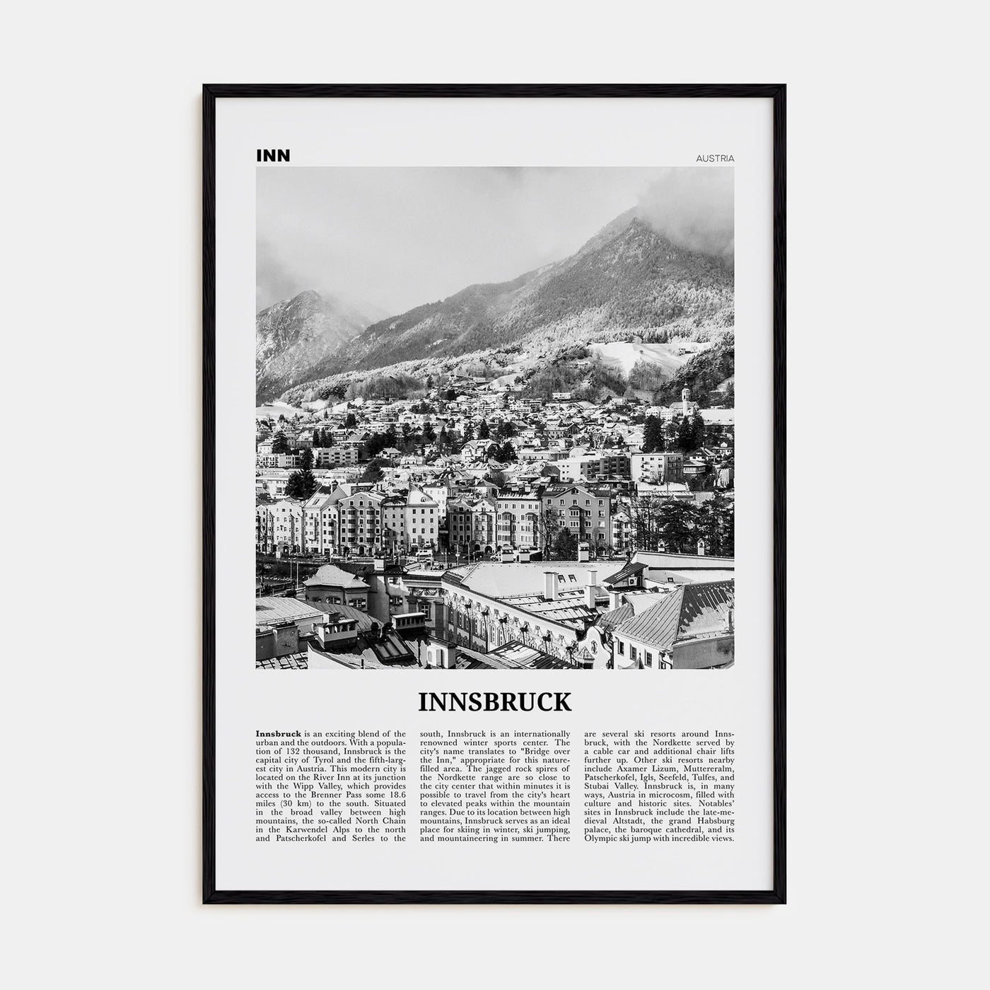 Innsbruck Travel B&W Poster