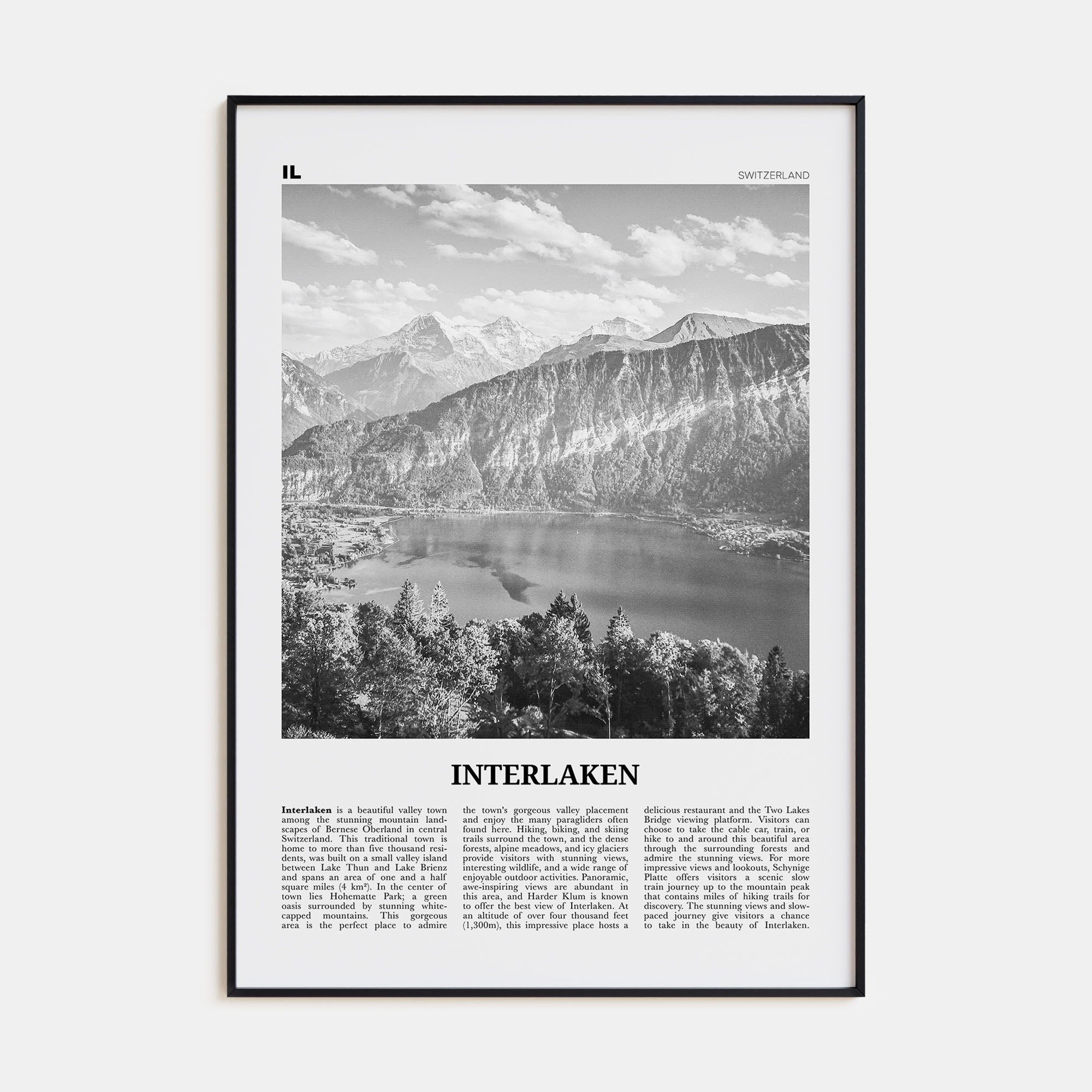 Interlaken Travel B&W Poster