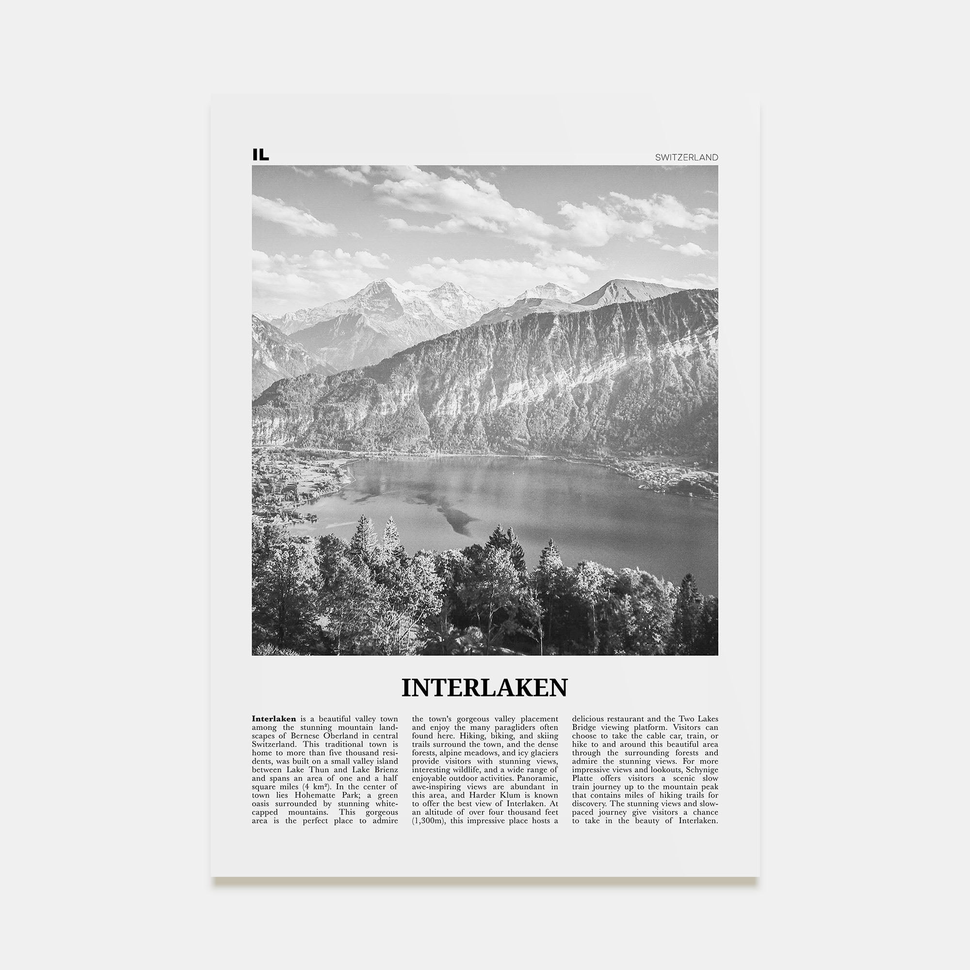 Interlaken Travel B&W Poster