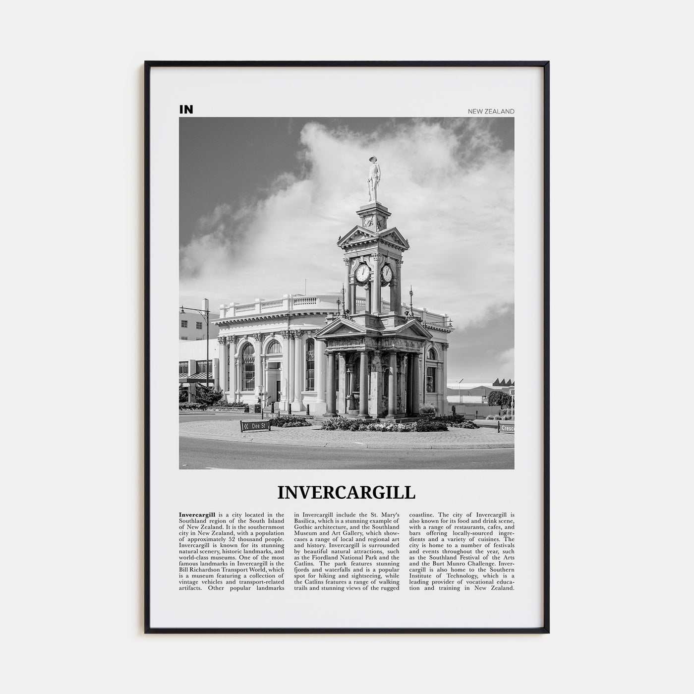 Invercargill Travel B&W Poster