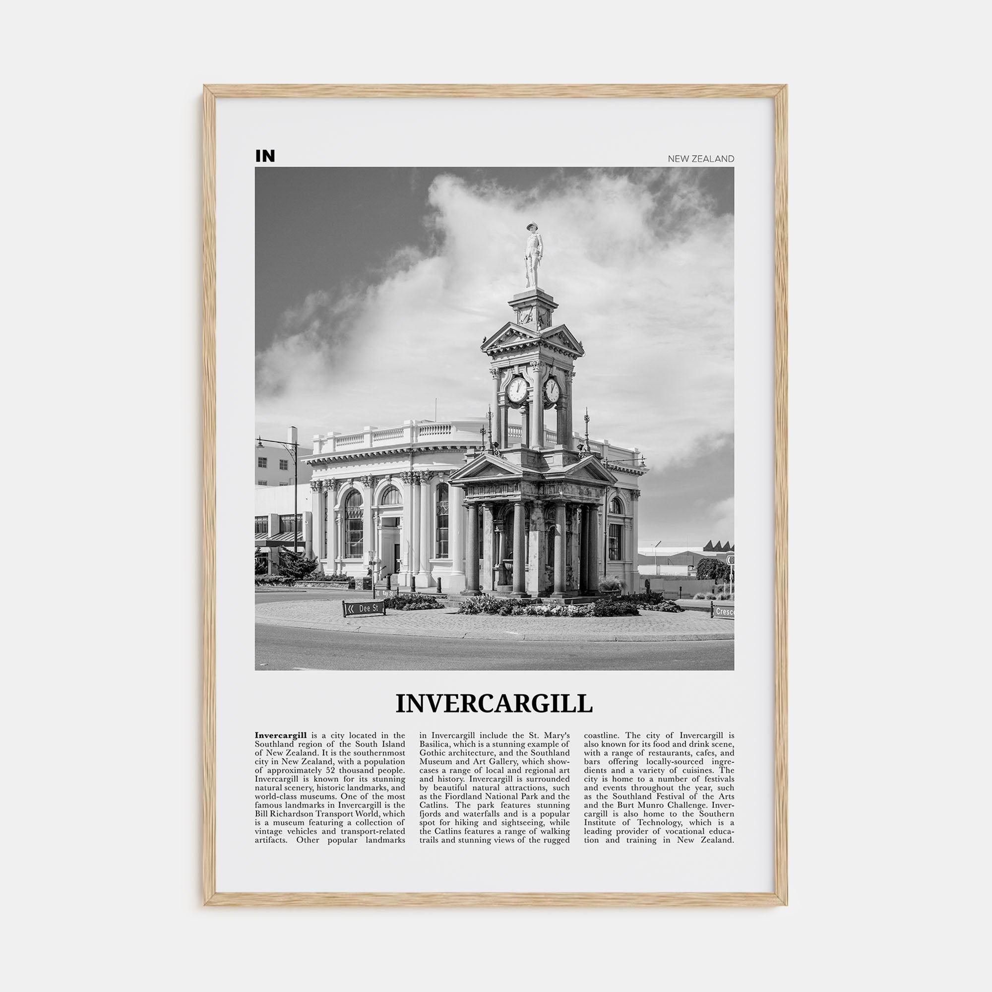 Invercargill Travel B&W Poster