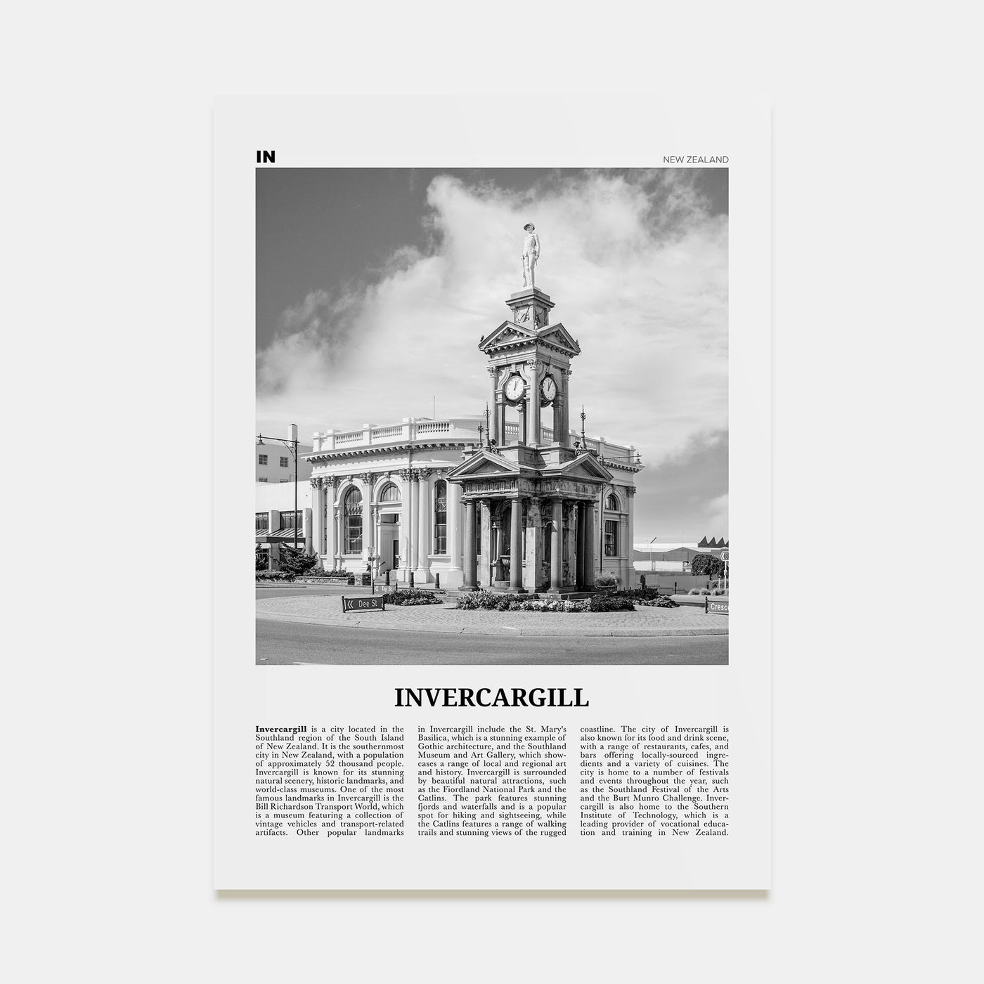 Invercargill Travel B&W Poster