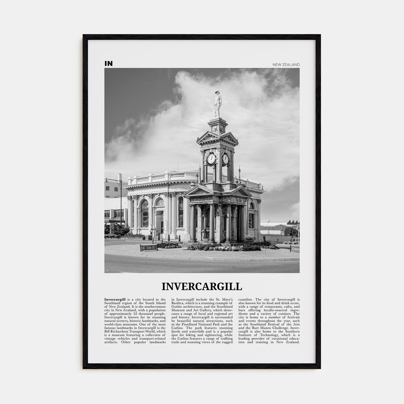 Invercargill Travel B&W Poster