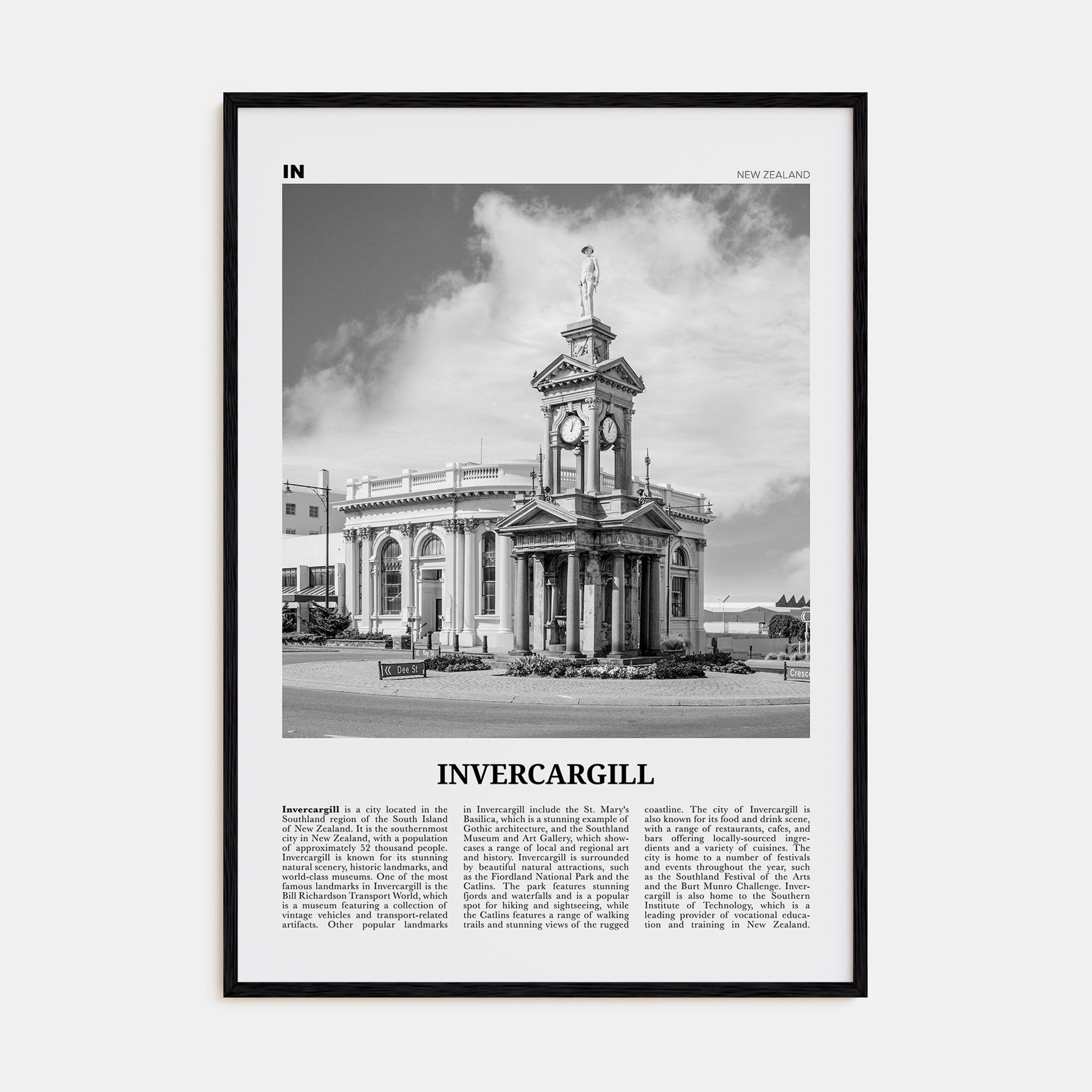 Invercargill Travel B&W Poster