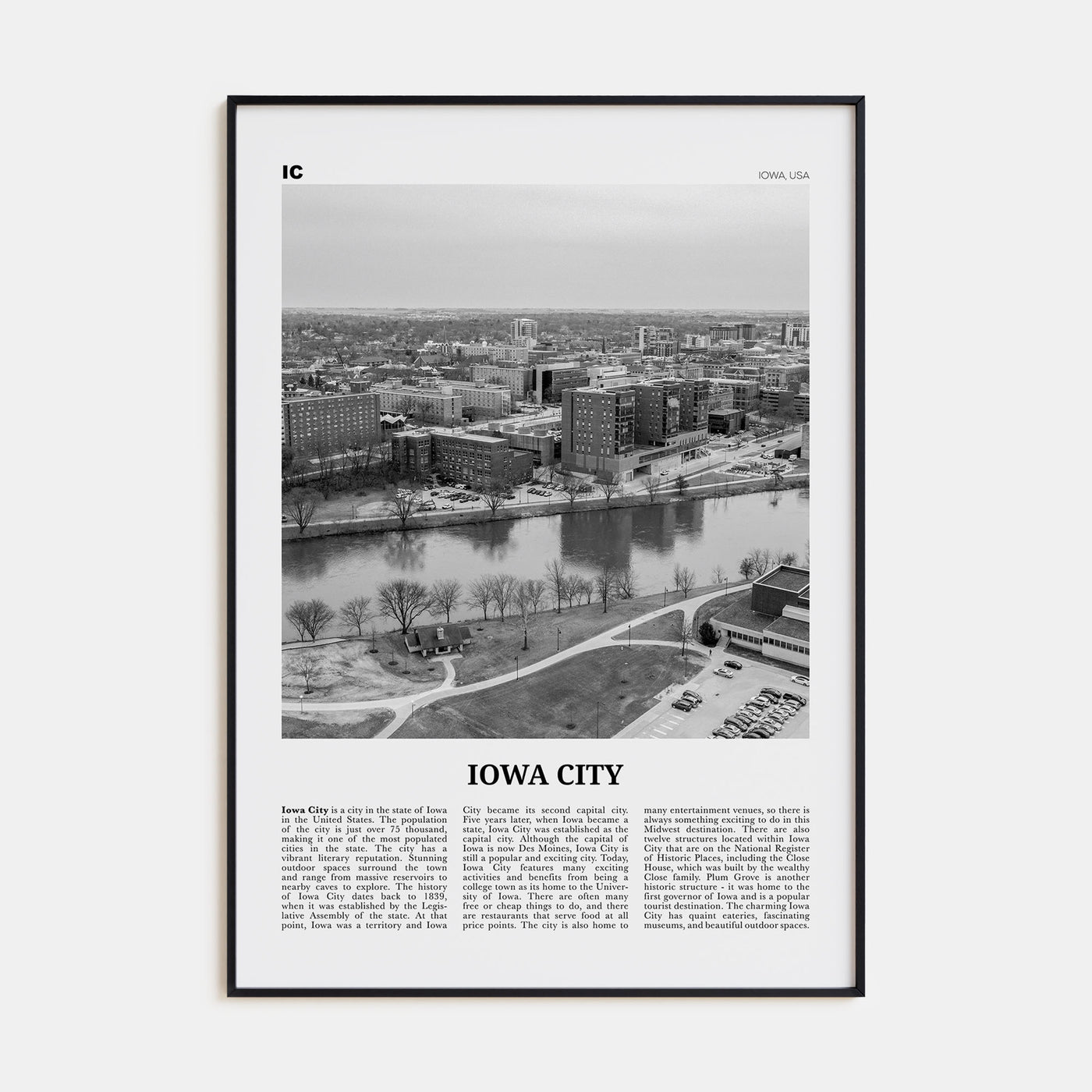 Iowa City Travel B&W Poster
