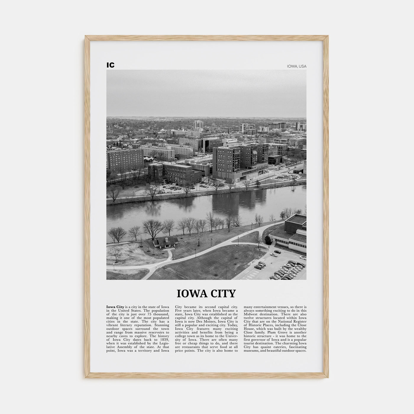 Iowa City Travel B&W Poster