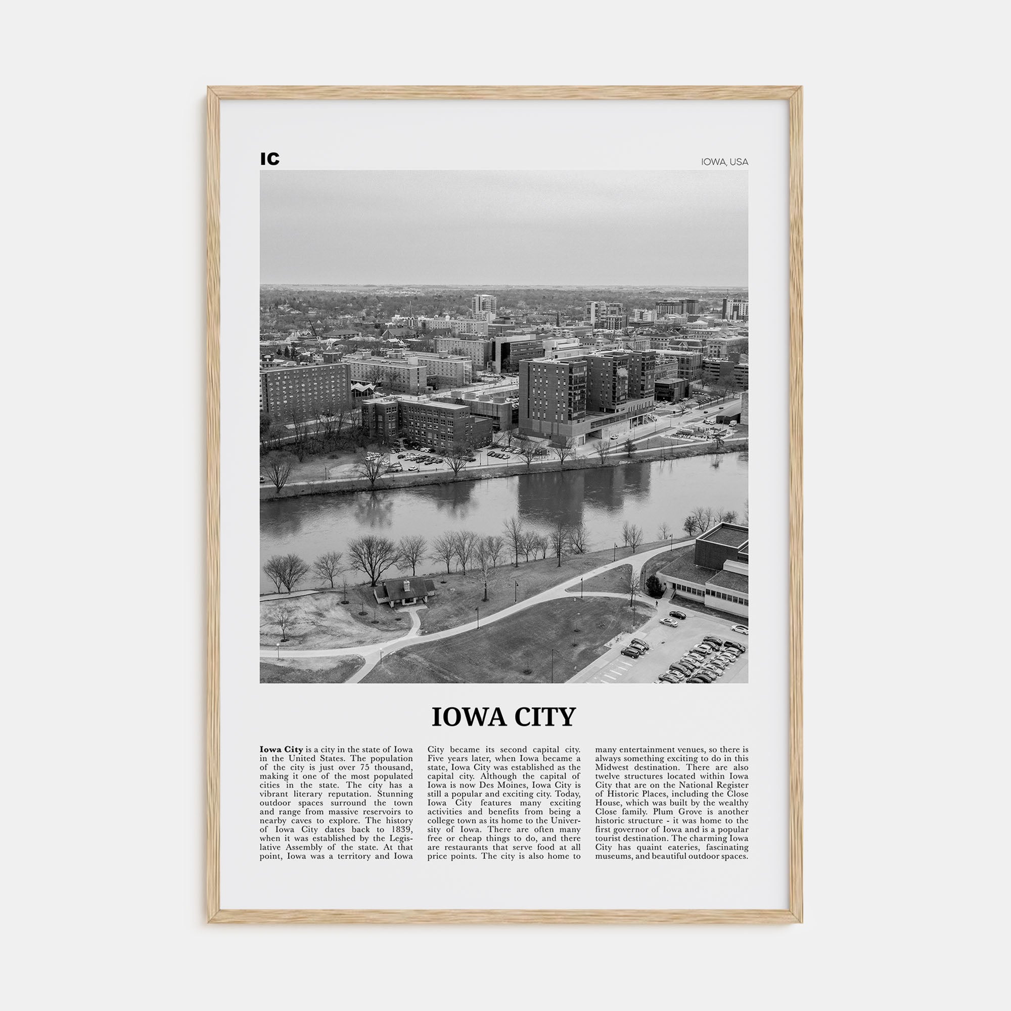 Iowa City Travel B&W Poster