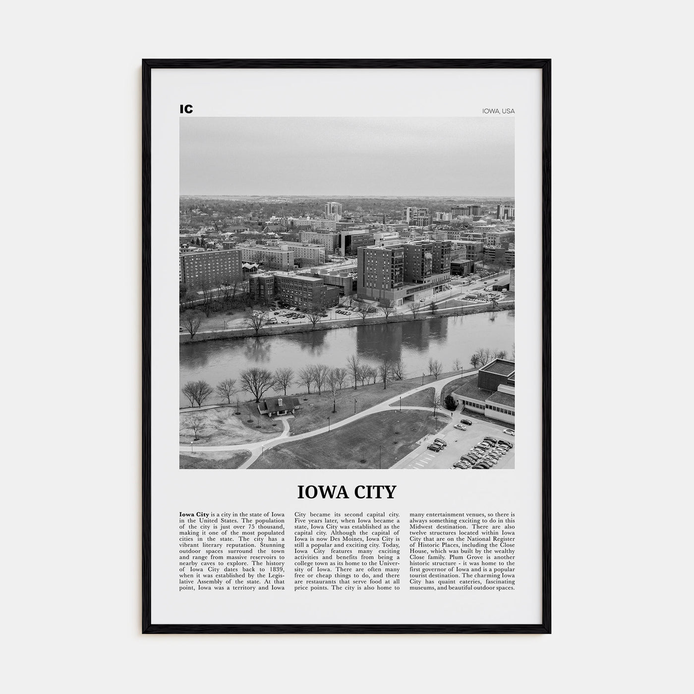 Iowa City Travel B&W Poster