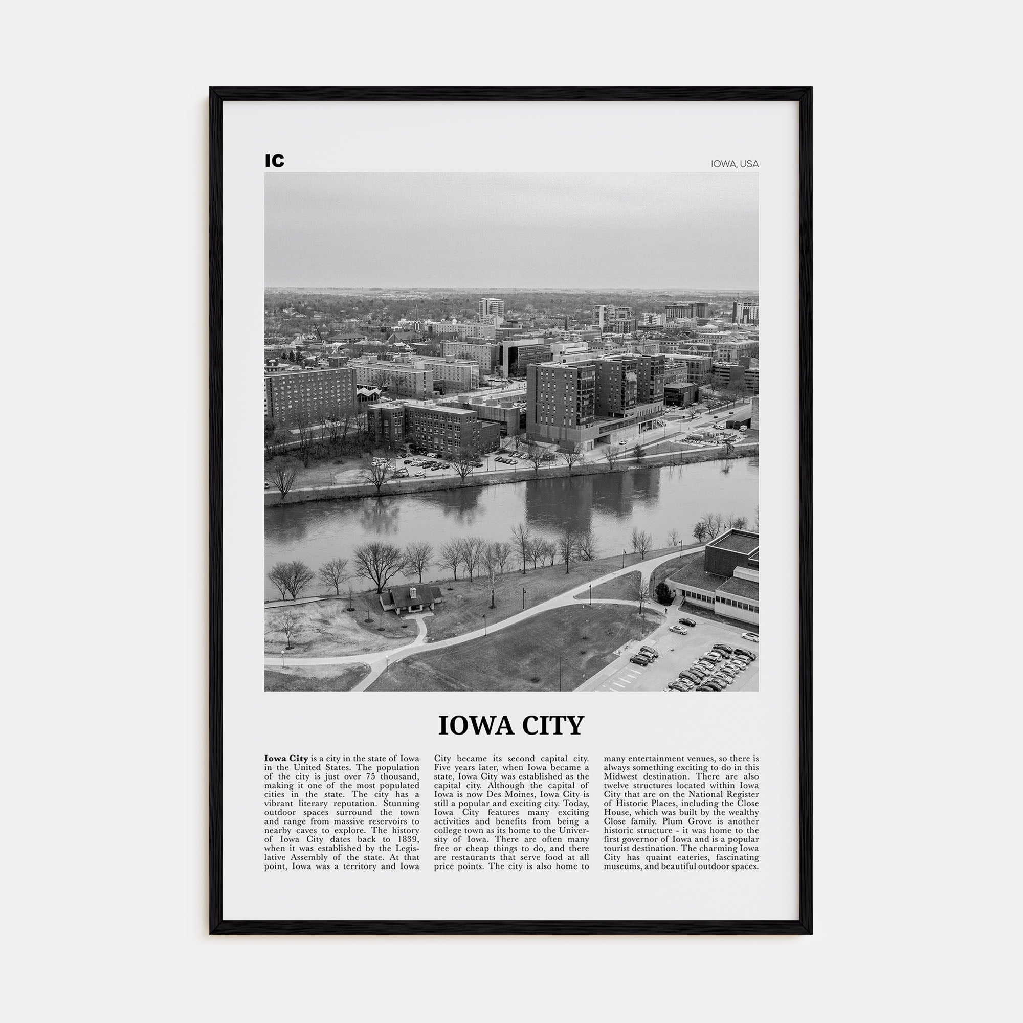 Iowa City Travel B&W Poster