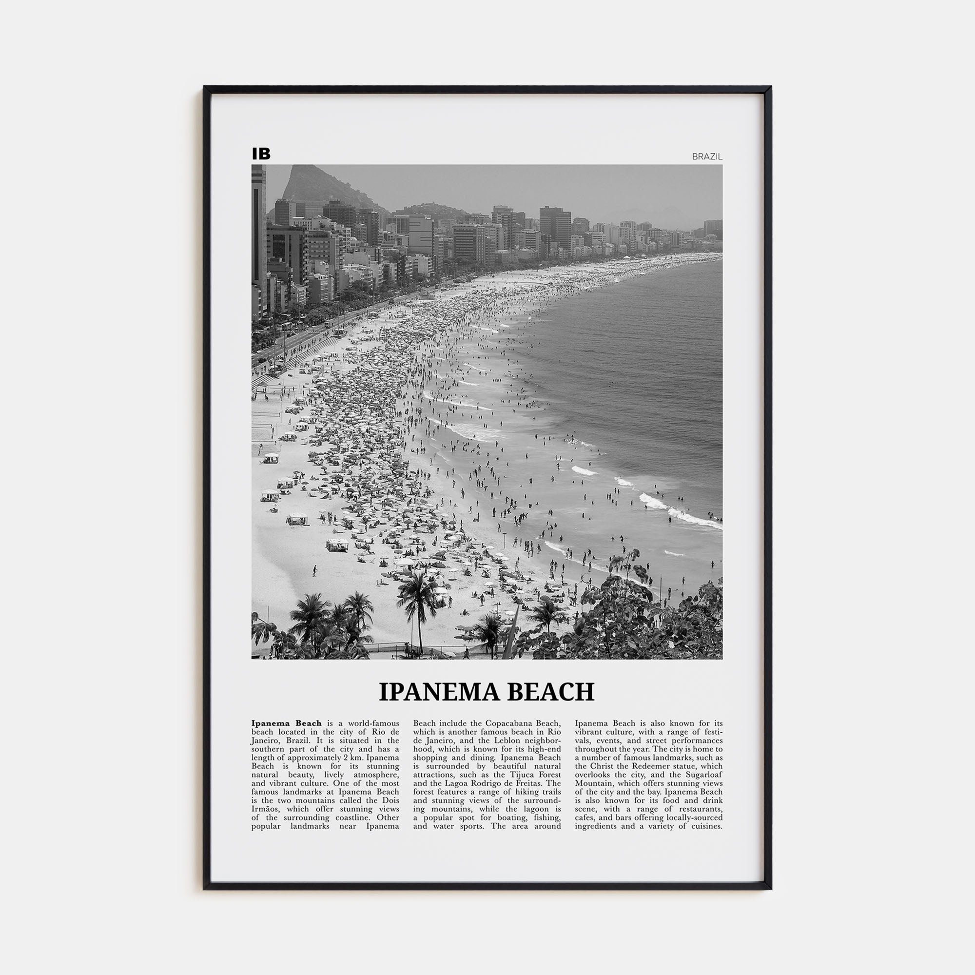 Ipanema Beach Travel B&W Poster