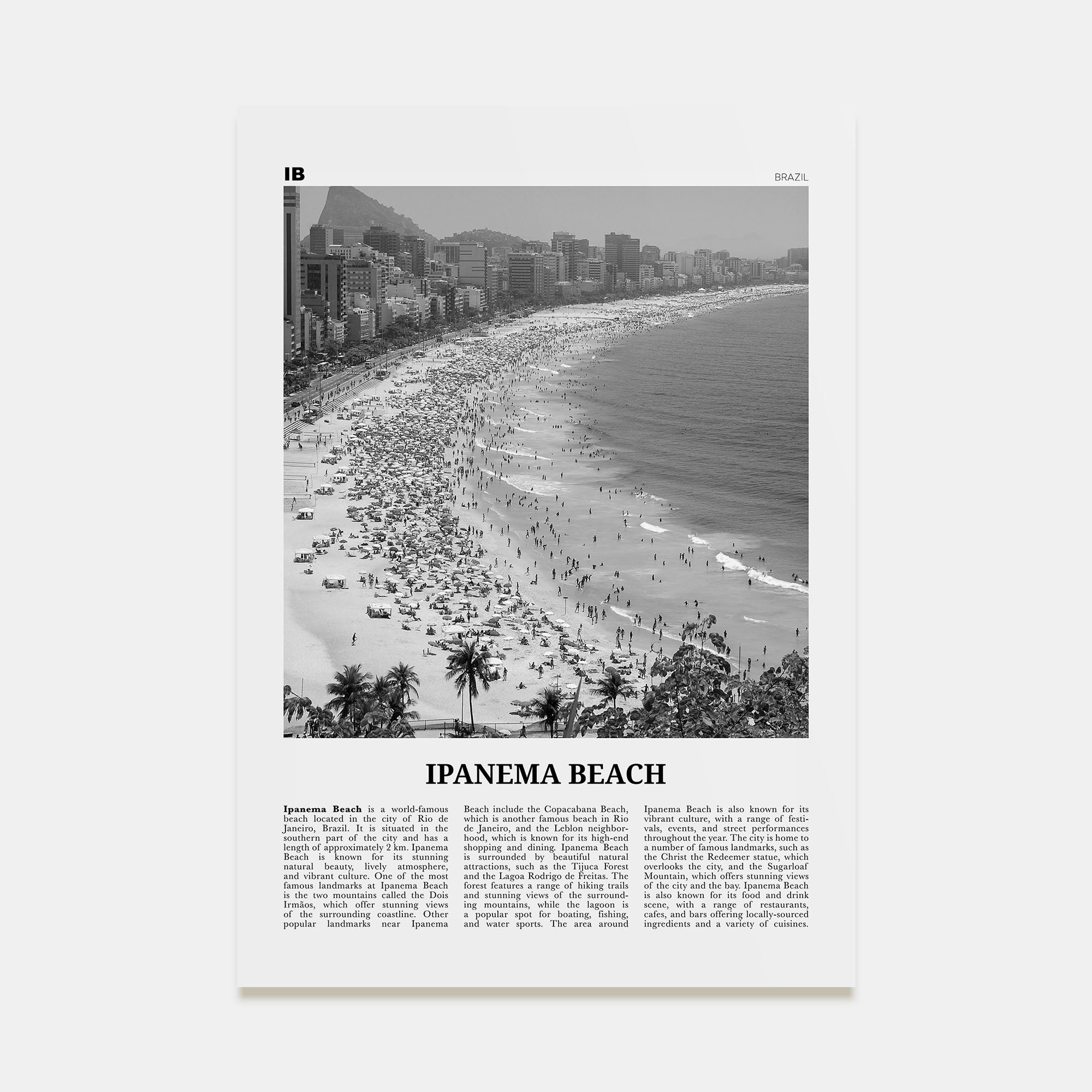 Ipanema Beach Travel B&W Poster