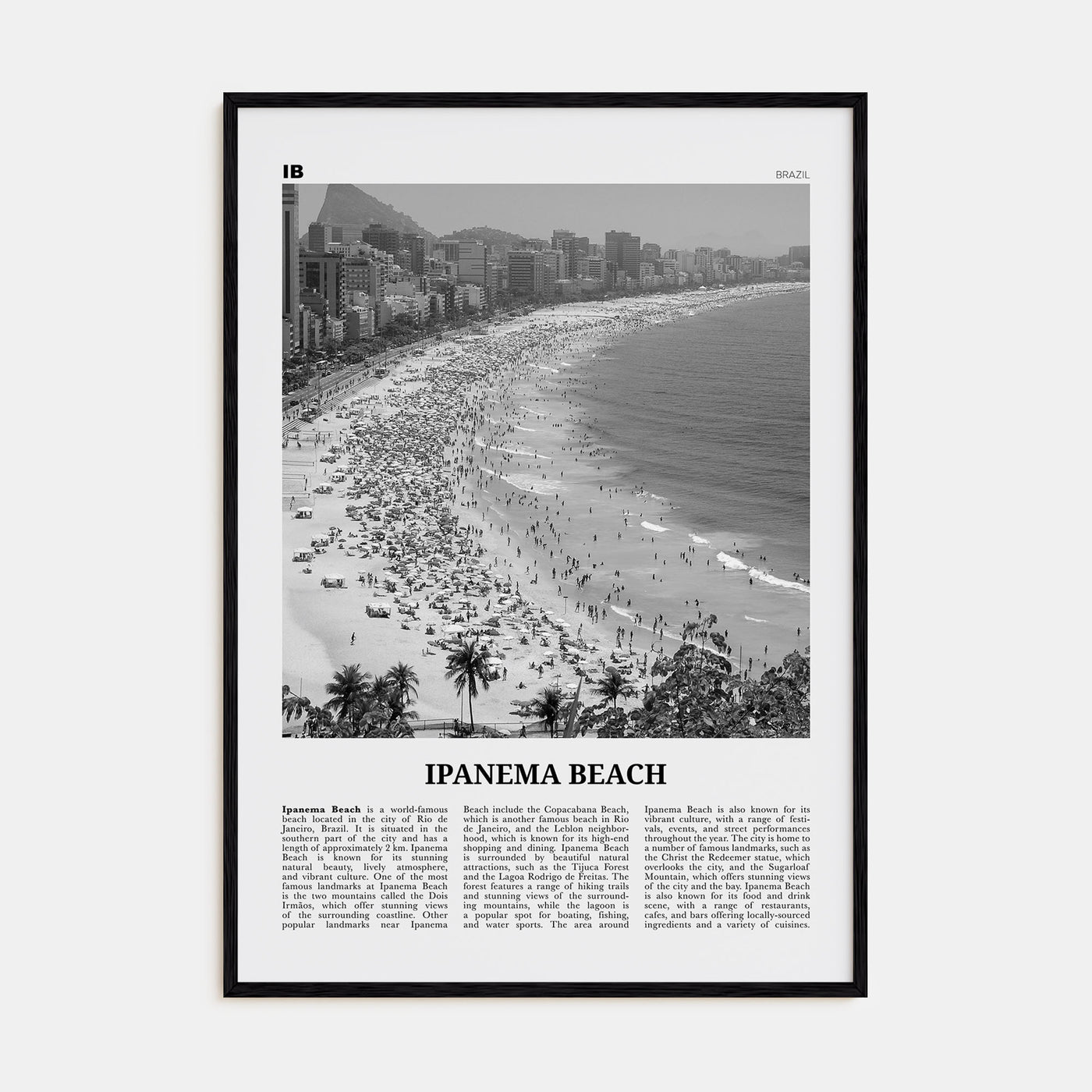 Ipanema Beach Travel B&W Poster