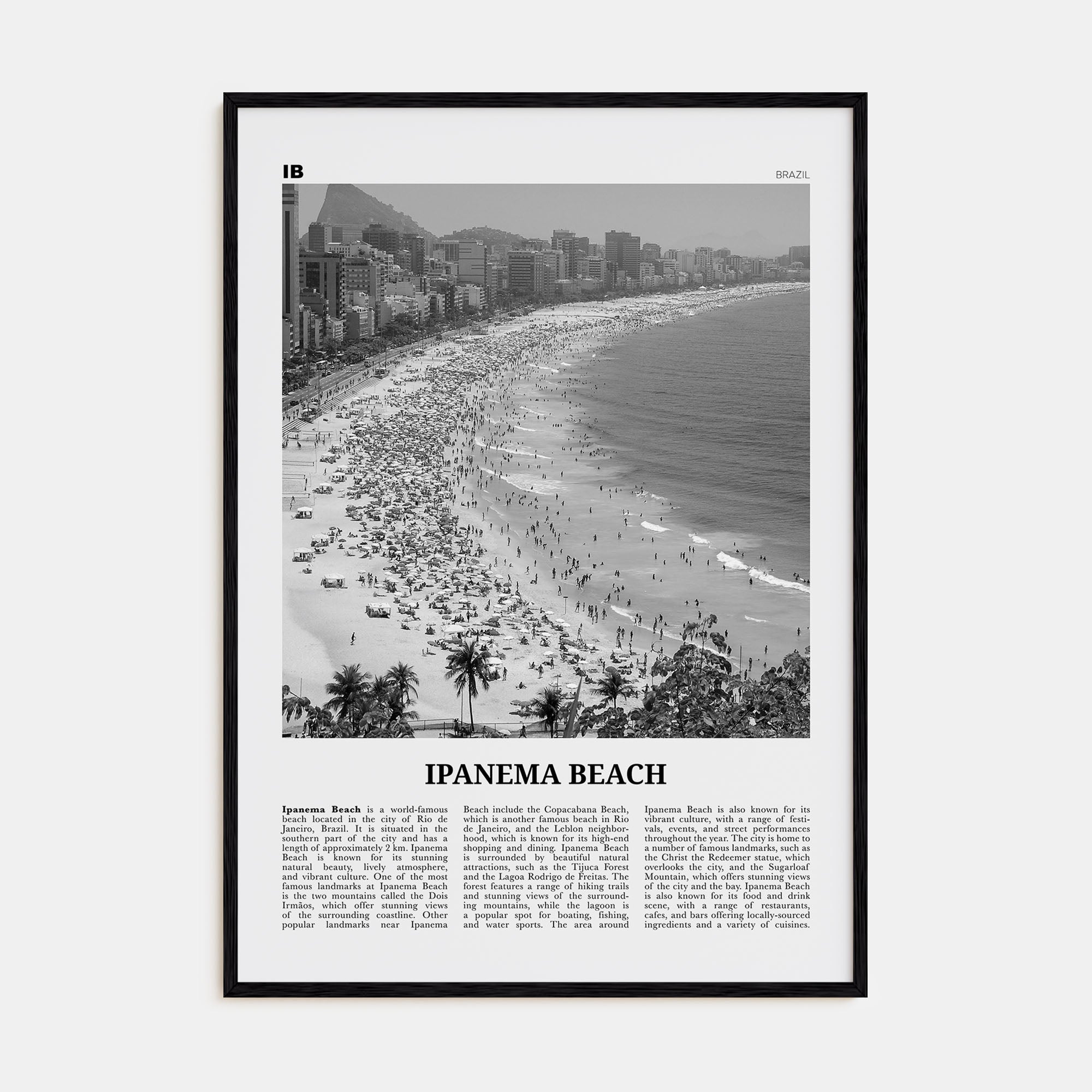 Ipanema Beach Travel B&W Poster