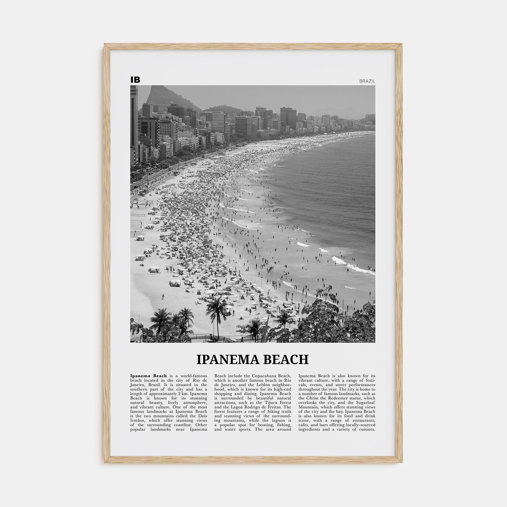 Ipanema Beach Travel B&W Poster