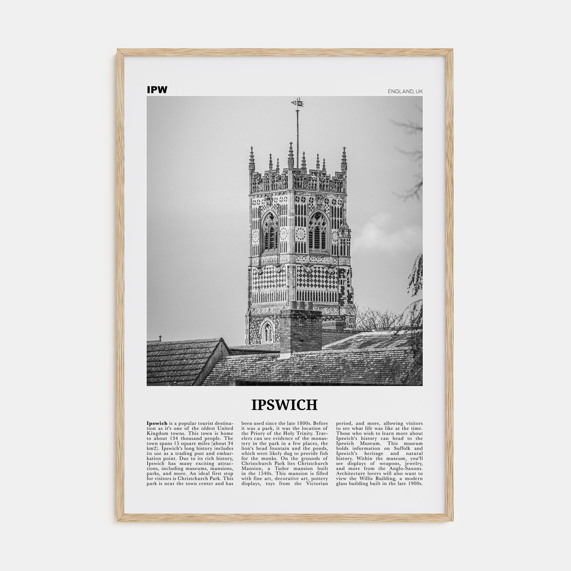 Ipswich Travel B&W Poster