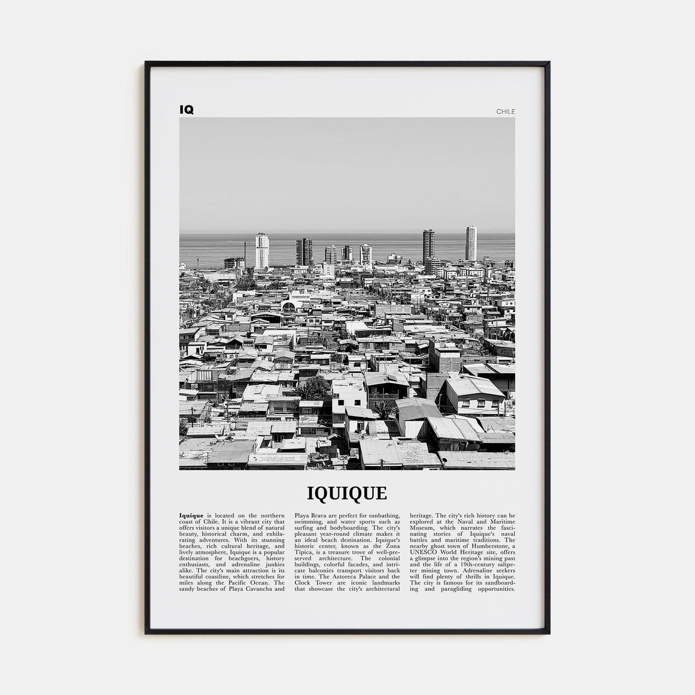 Iquique Travel B&W Poster