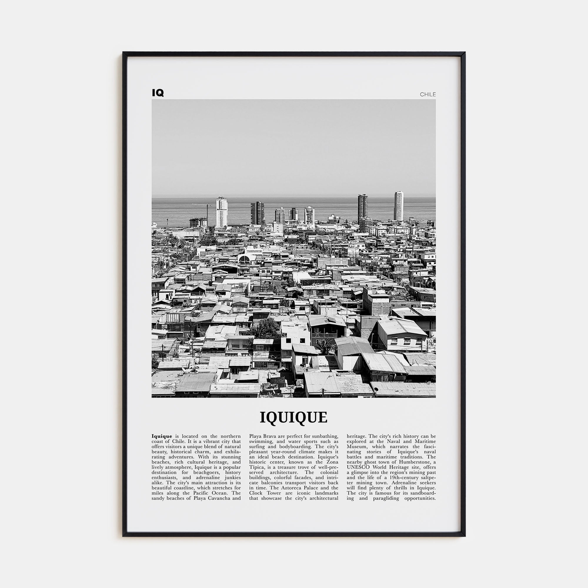 Iquique Travel B&W Poster