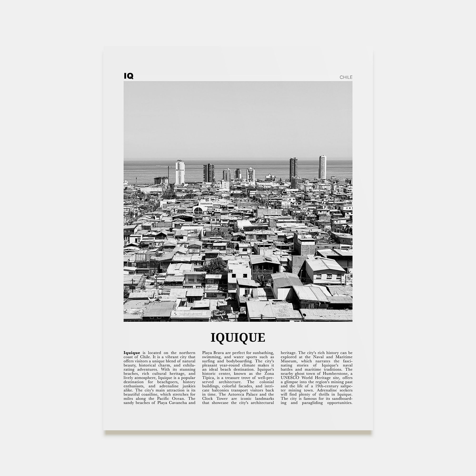 Iquique Travel B&W Poster