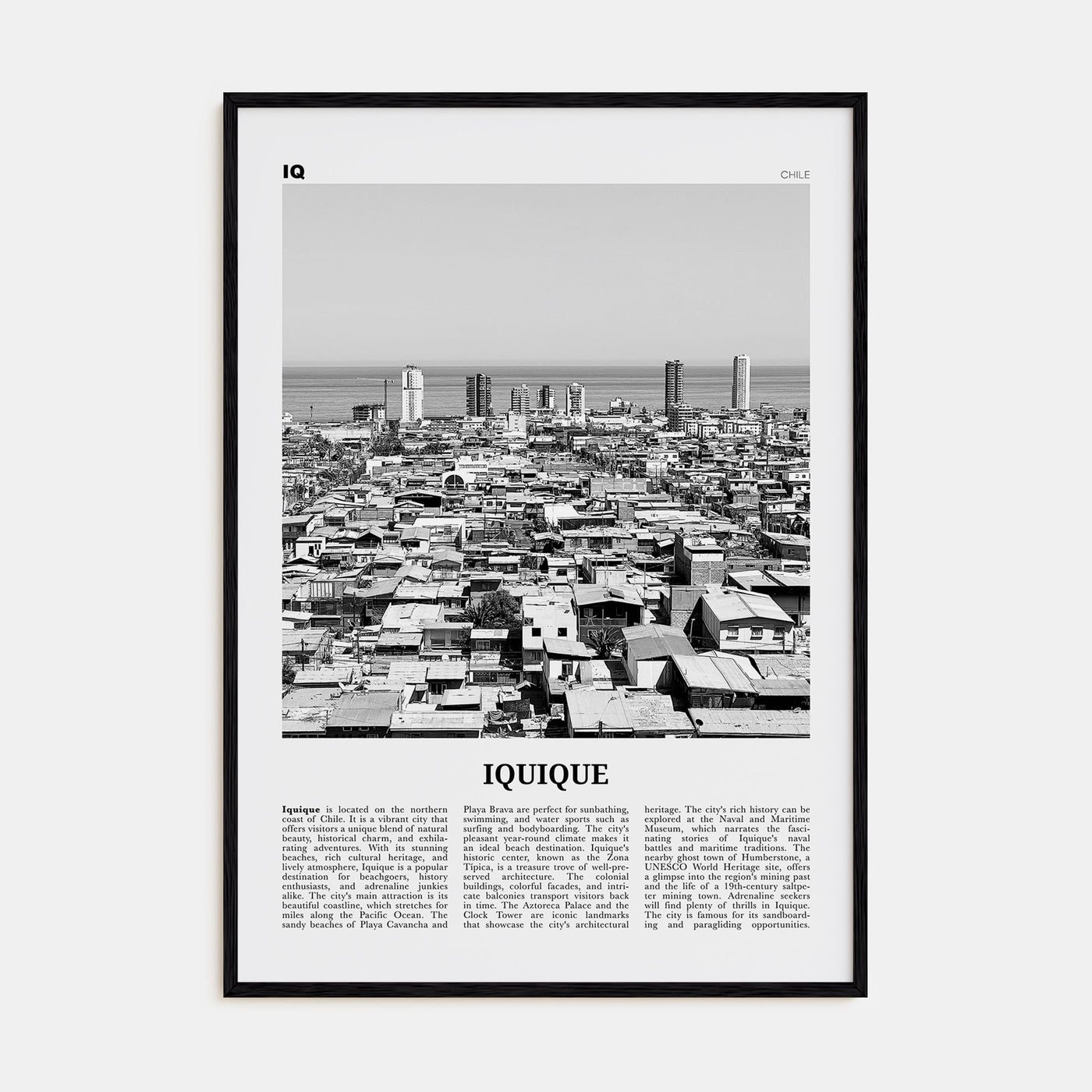 Iquique Travel B&W Poster