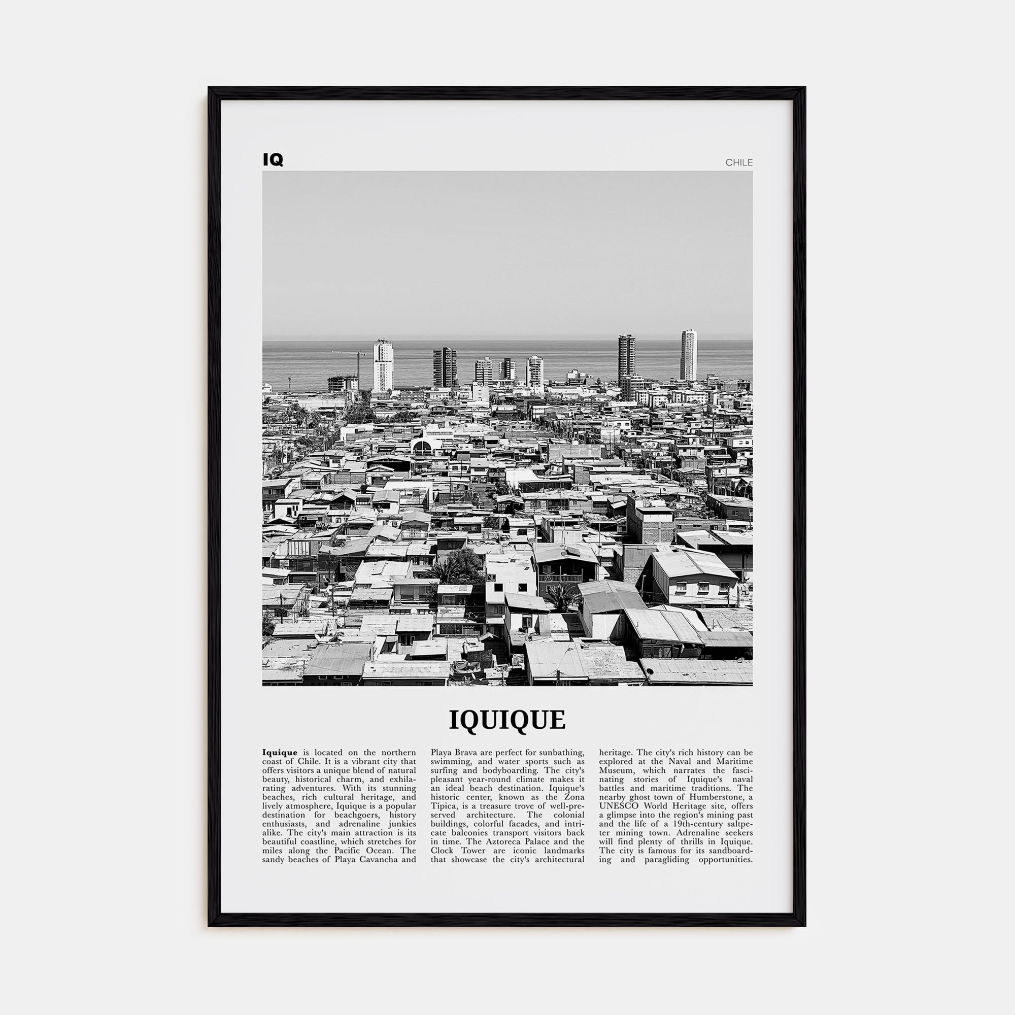 Iquique Travel B&W Poster