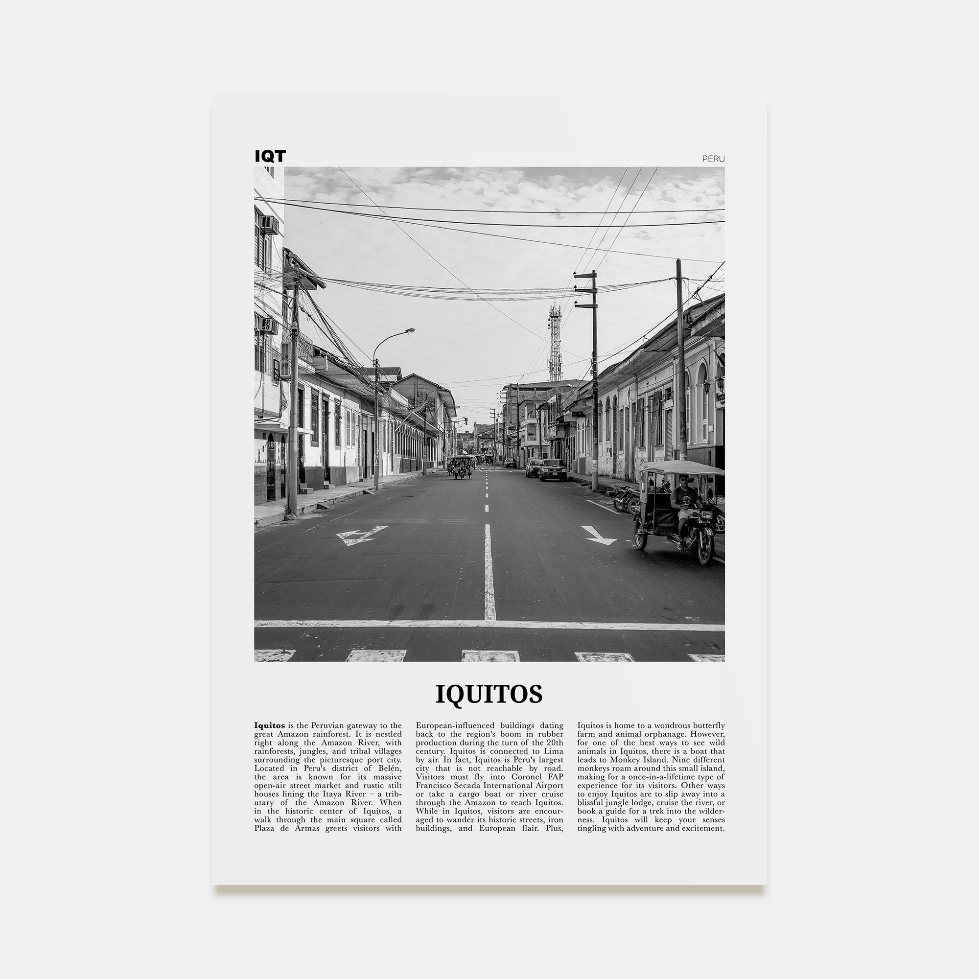 Iquitos Travel B&W Poster