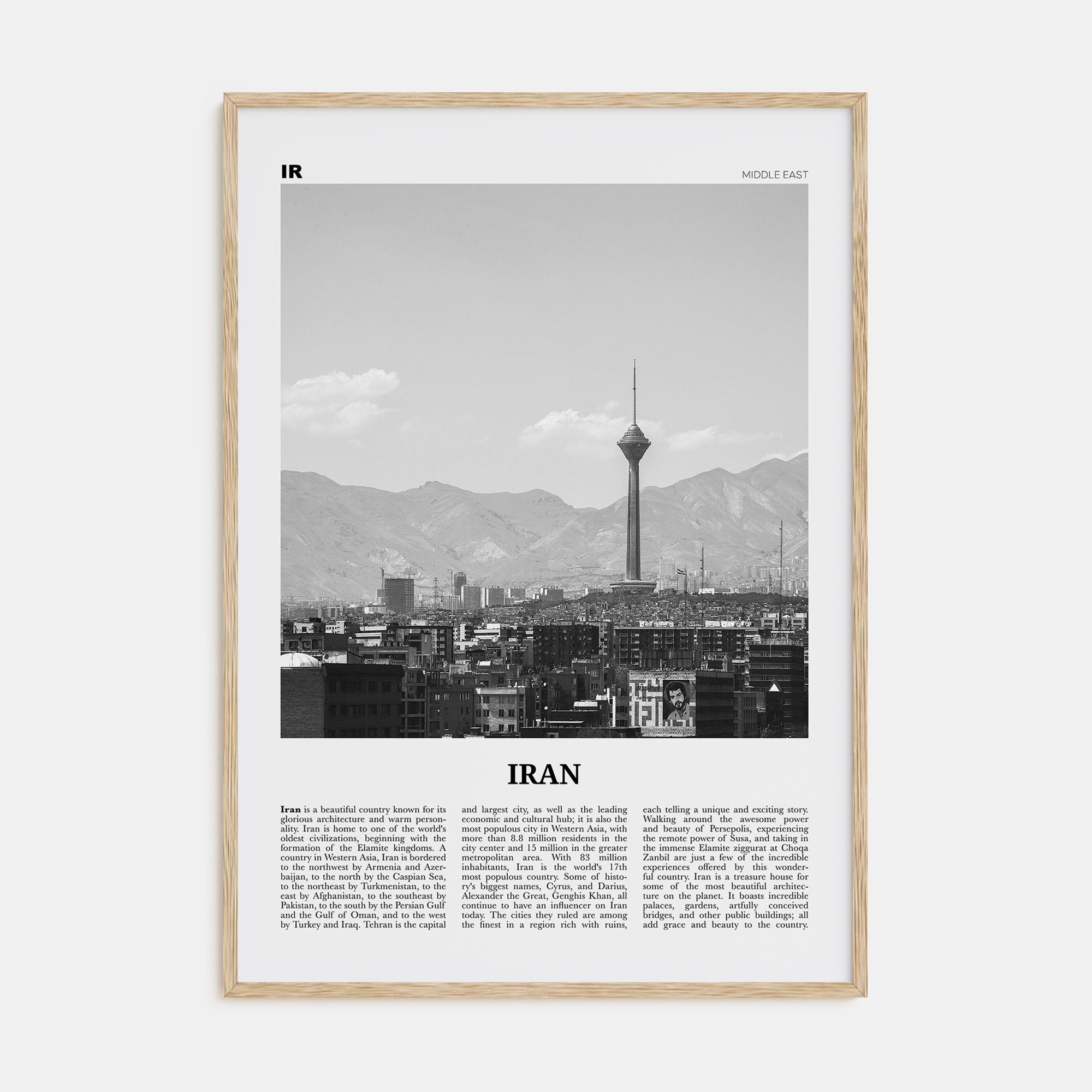 Iran Travel B&W Poster
