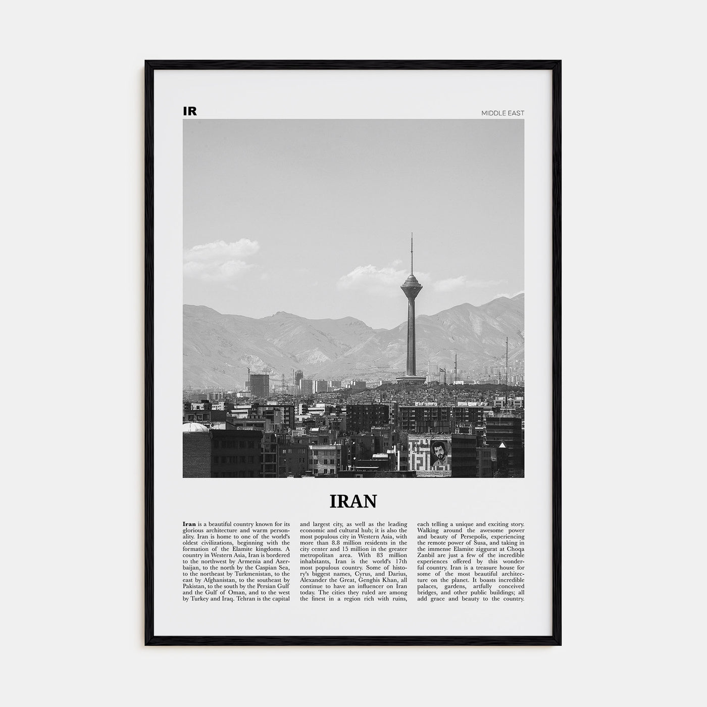Iran Travel B&W Poster