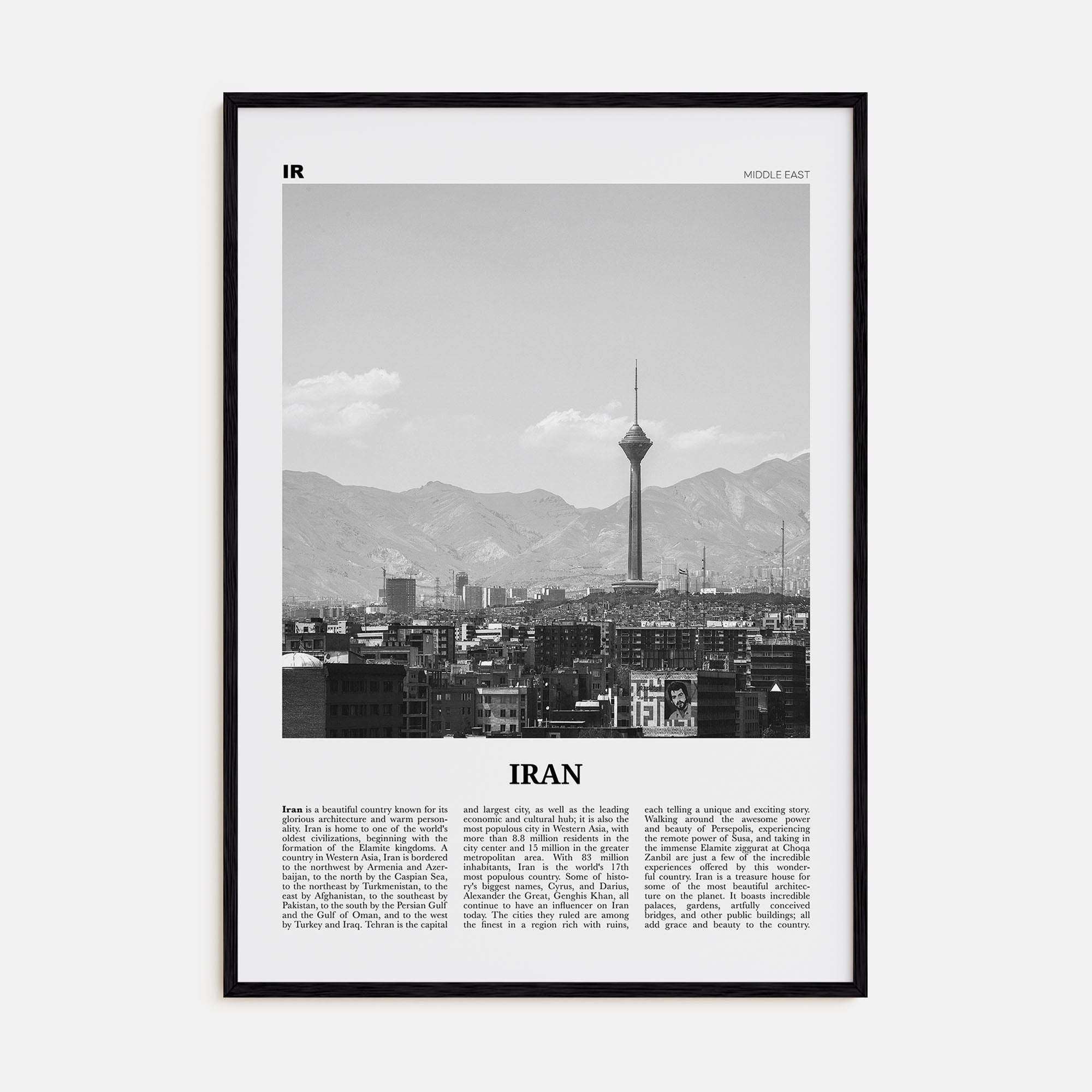 Iran Travel B&W Poster
