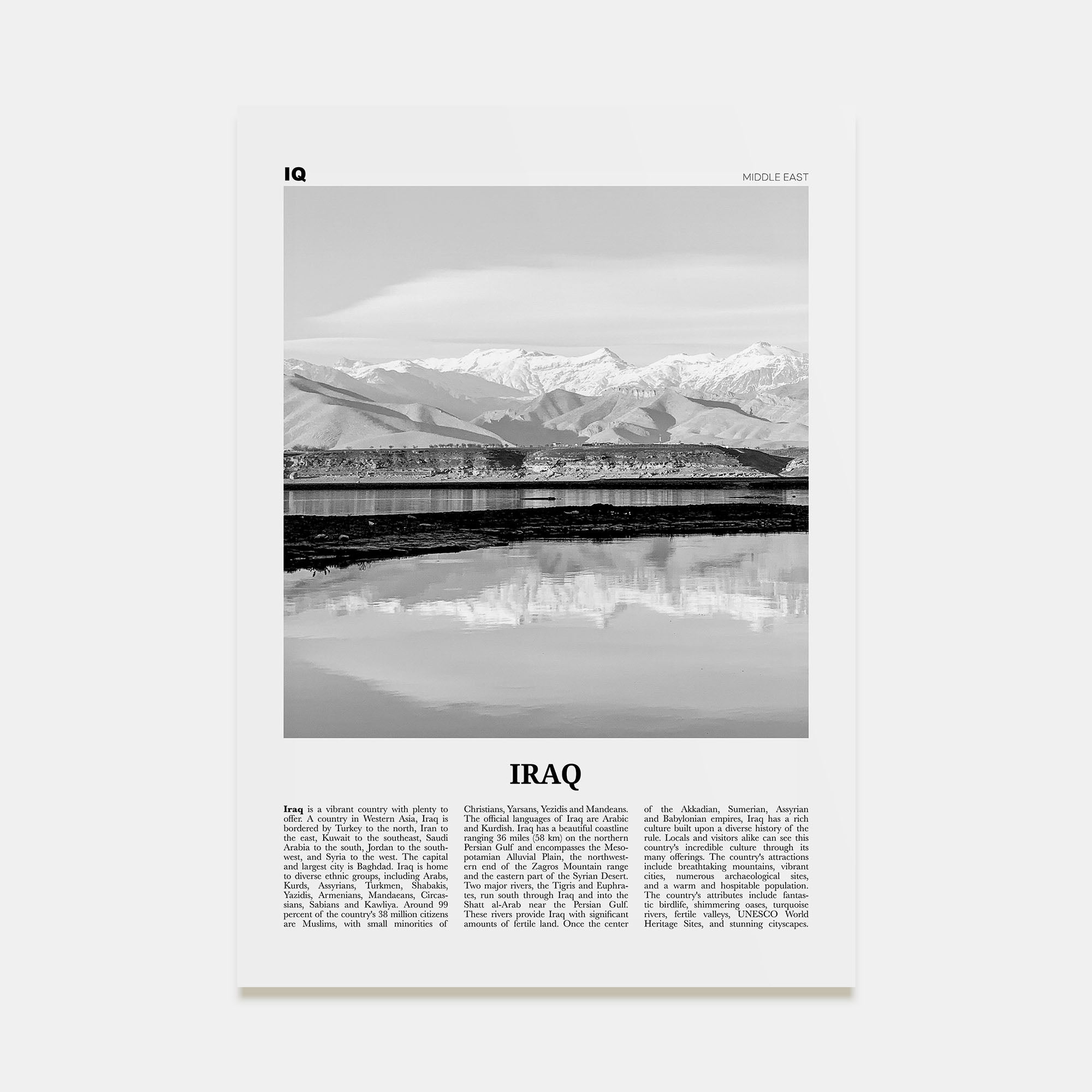 Iraq Travel B&W Poster