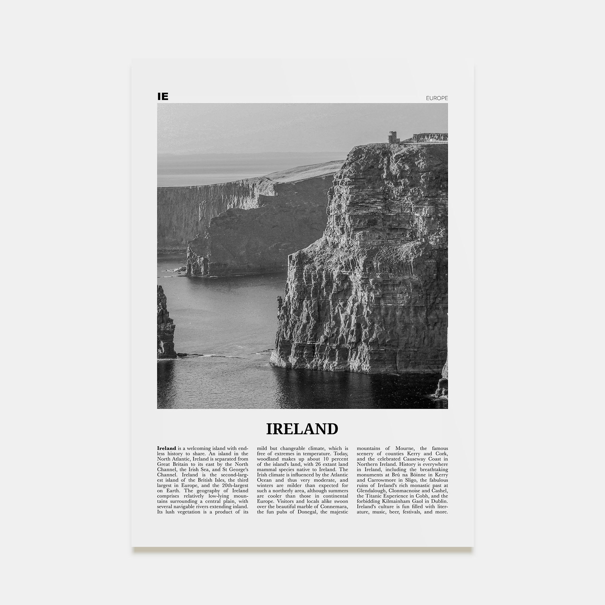 Ireland Travel B&W No 1 Poster