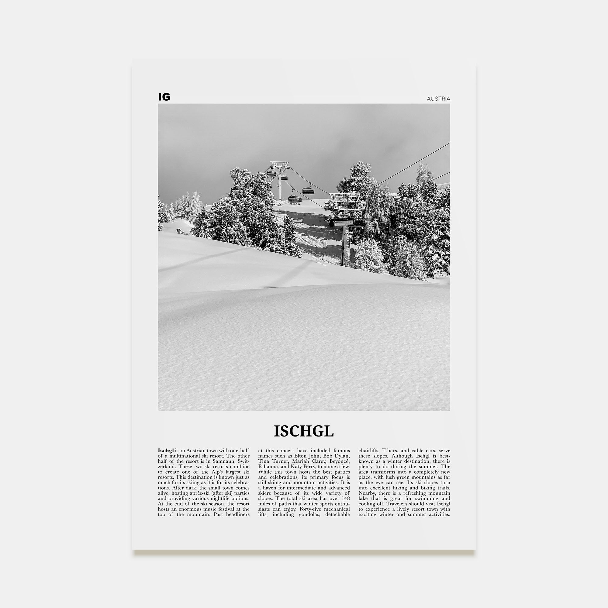 Ischgl Travel B&W Poster