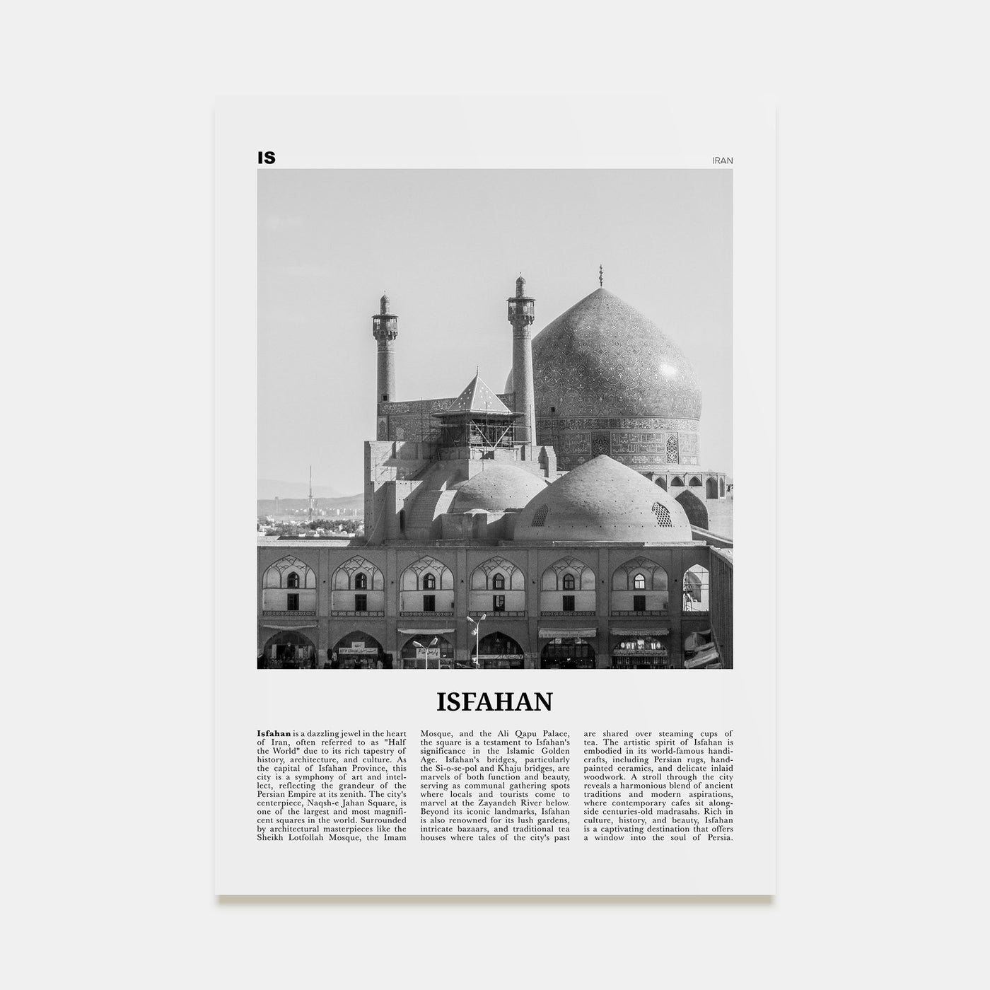 Isfahan Travel B&W Poster