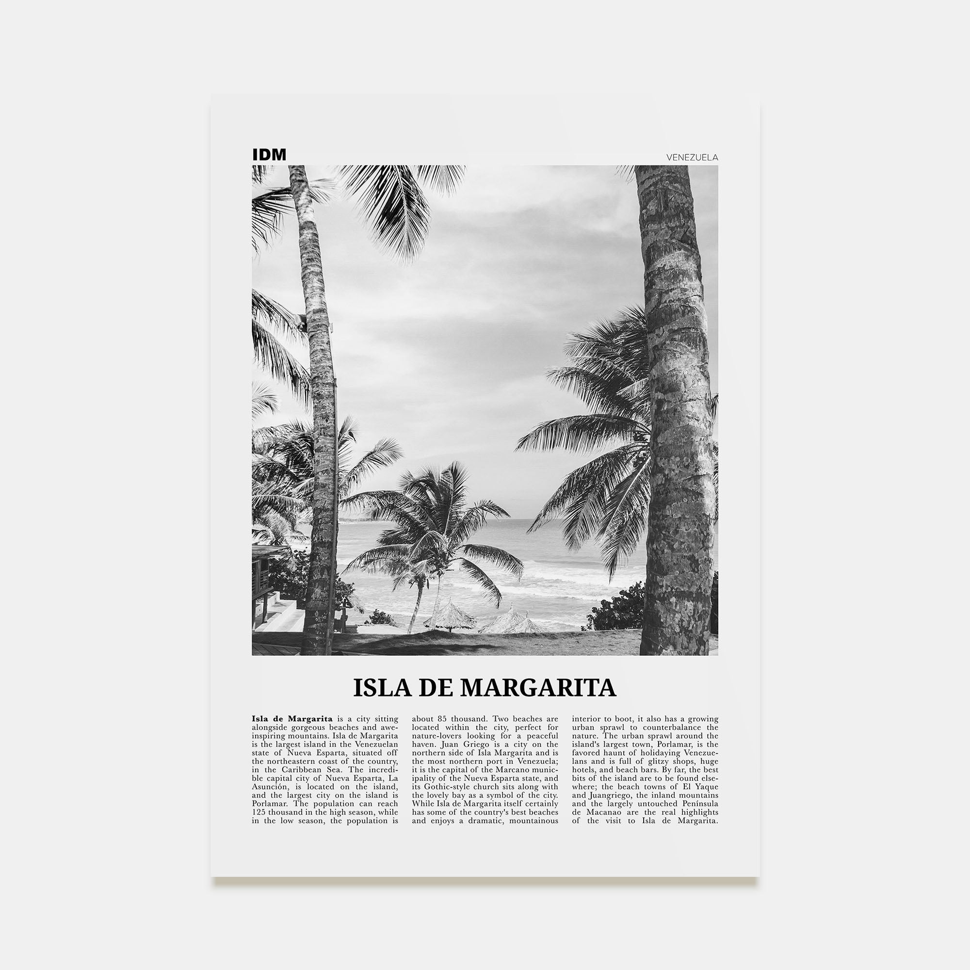 Isla de Margarita Travel B&W Poster