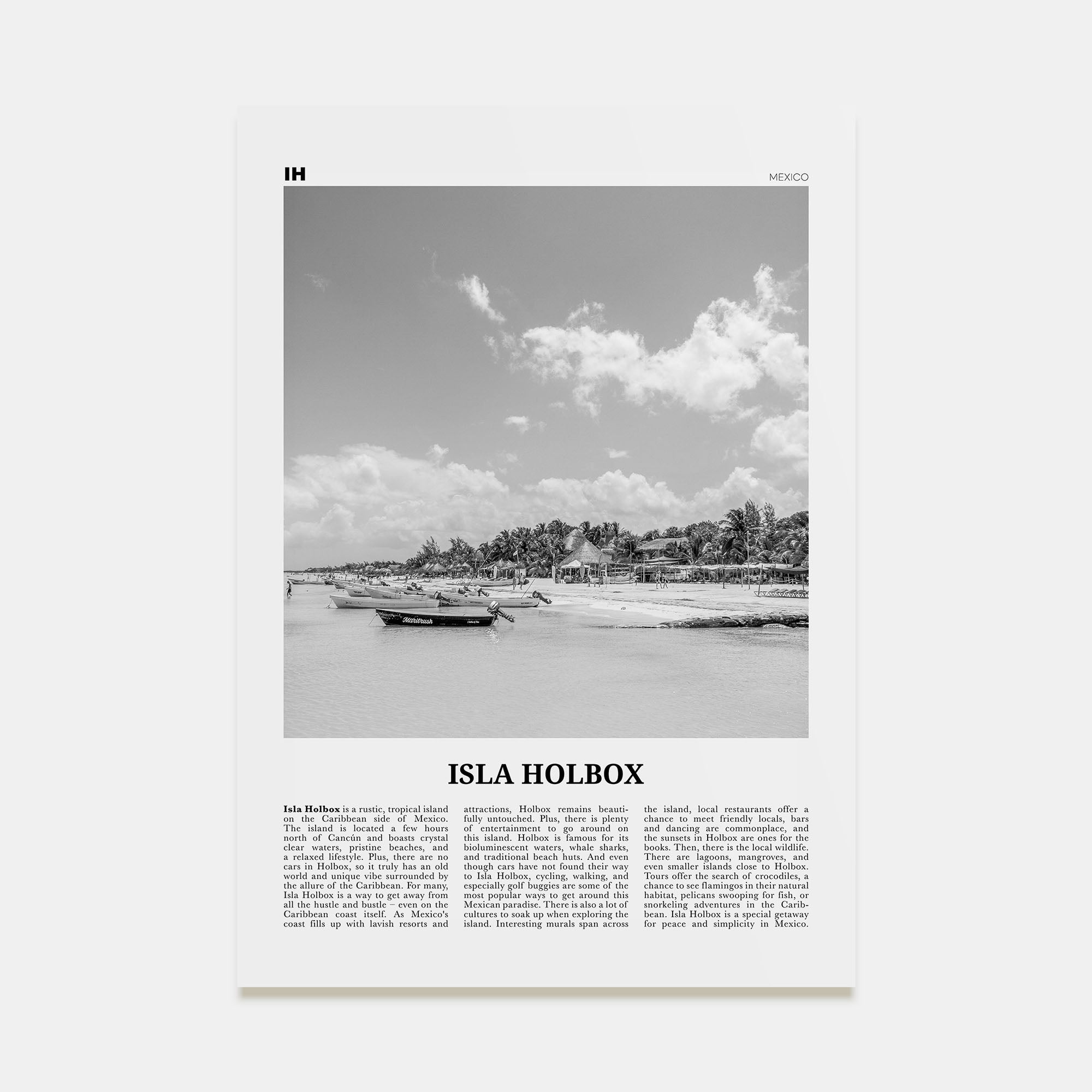 Isla Holbox Travel B&W Poster