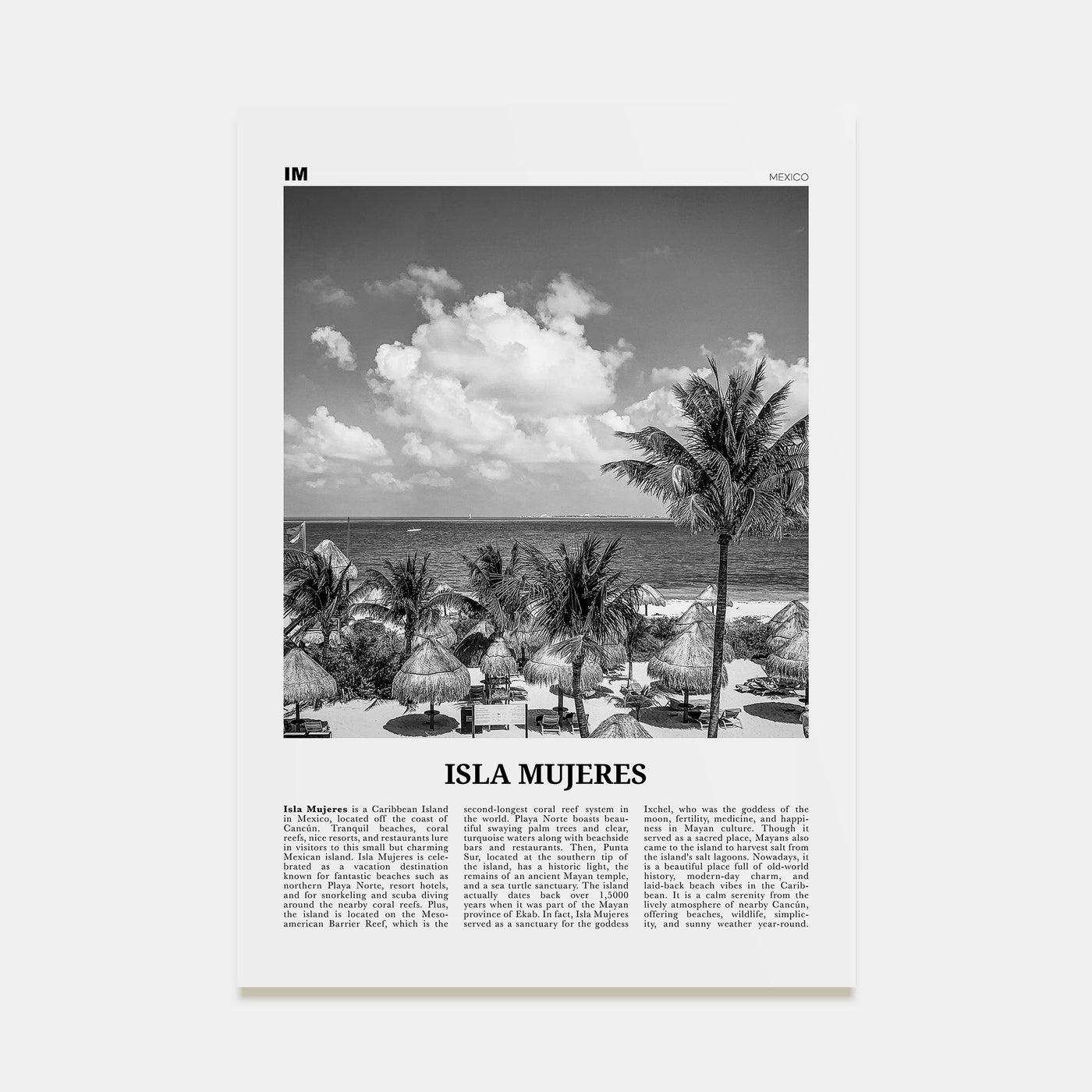Isla Mujeres Travel B&W Poster