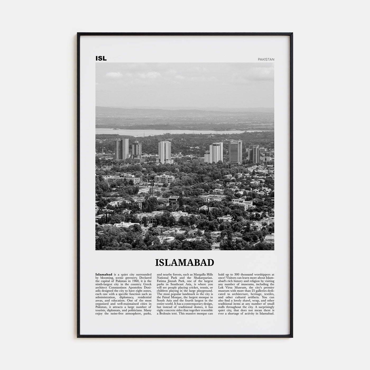Islamabad Travel B&W Poster