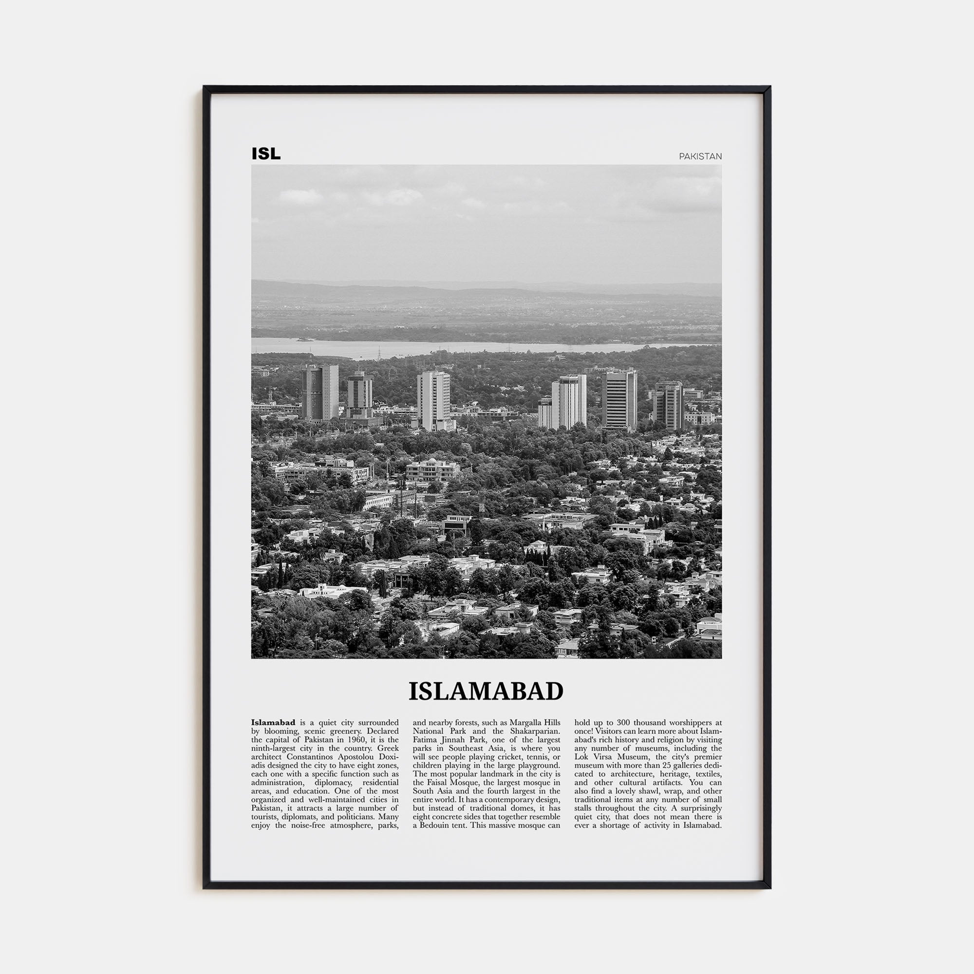 Islamabad Travel B&W Poster