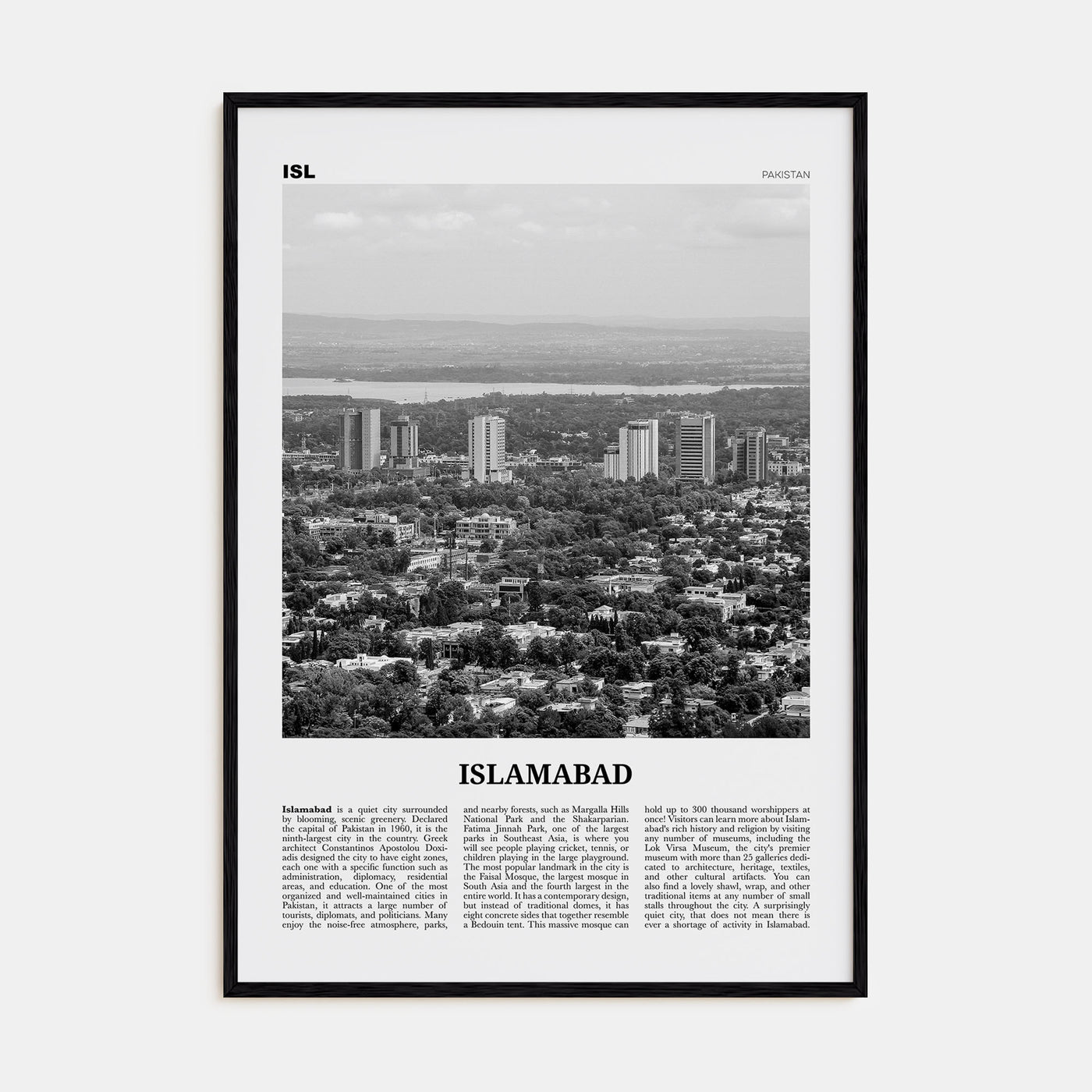 Islamabad Travel B&W Poster