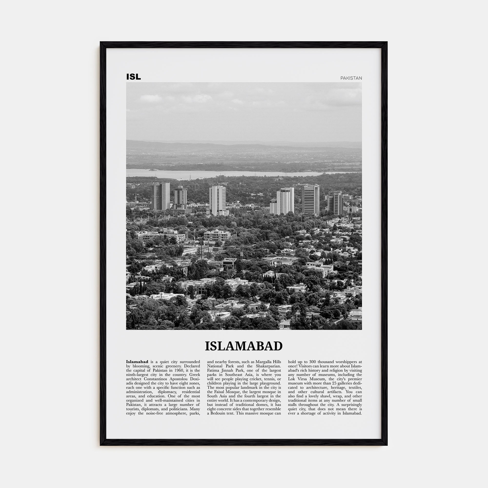 Islamabad Travel B&W Poster