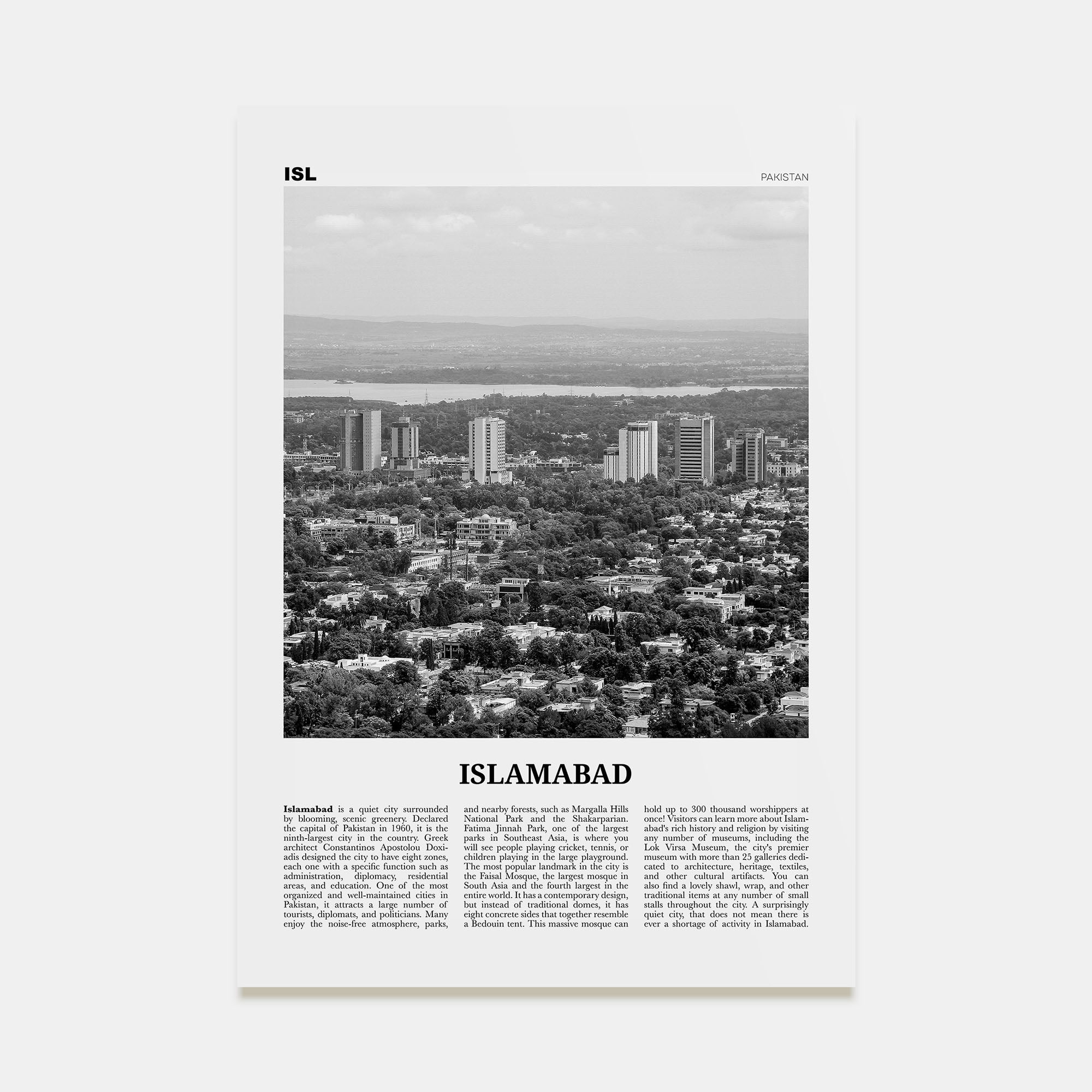 Islamabad Travel B&W Poster