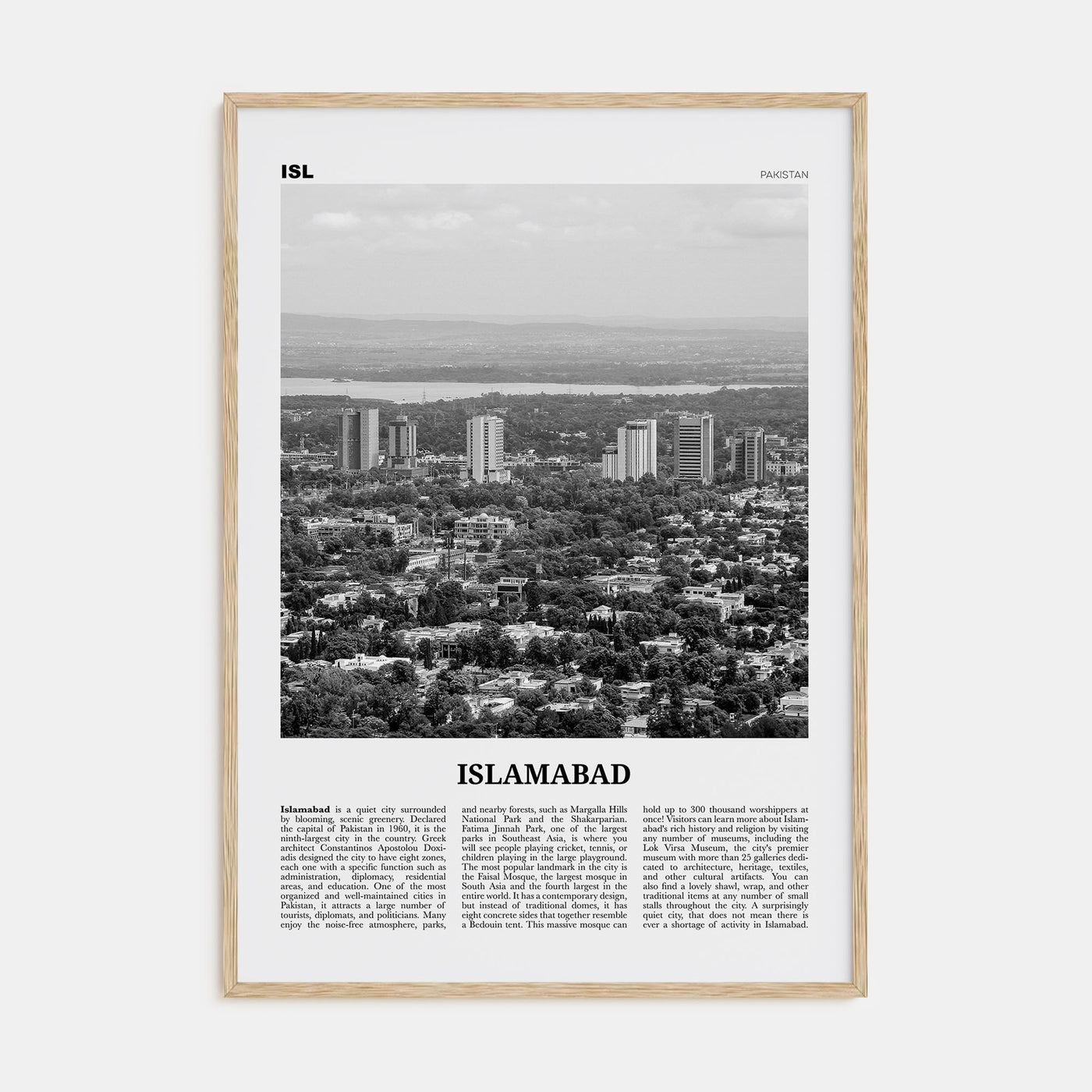 Islamabad Travel B&W Poster