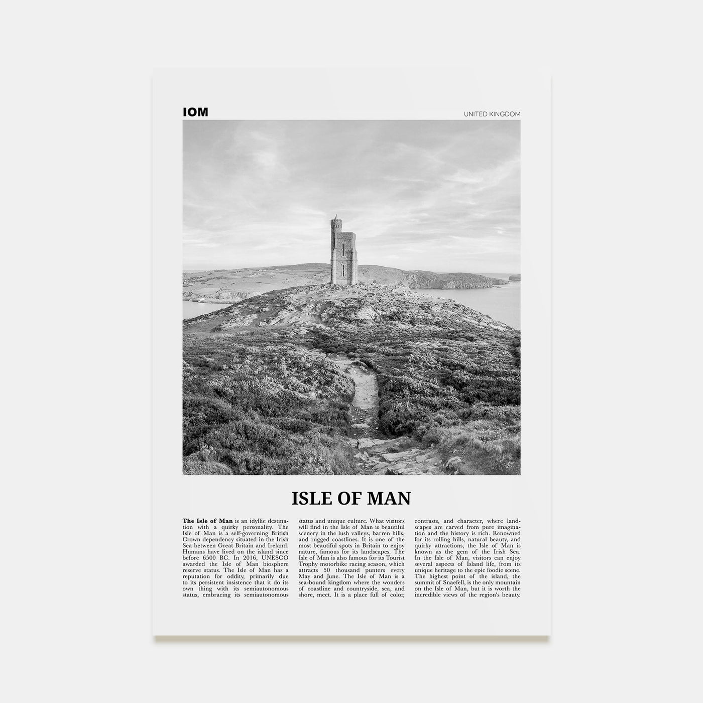 Isle of Man Travel B&W Poster