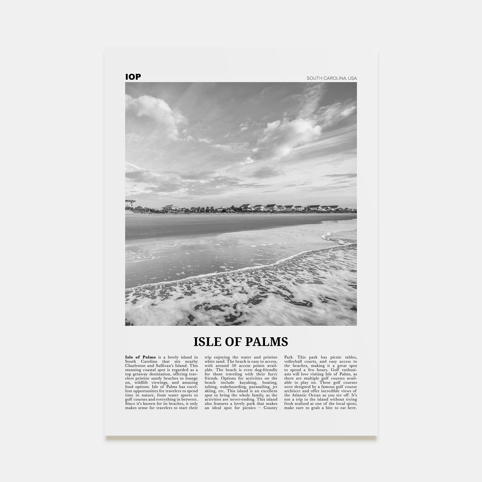 Isle of Palms Travel B&W Poster