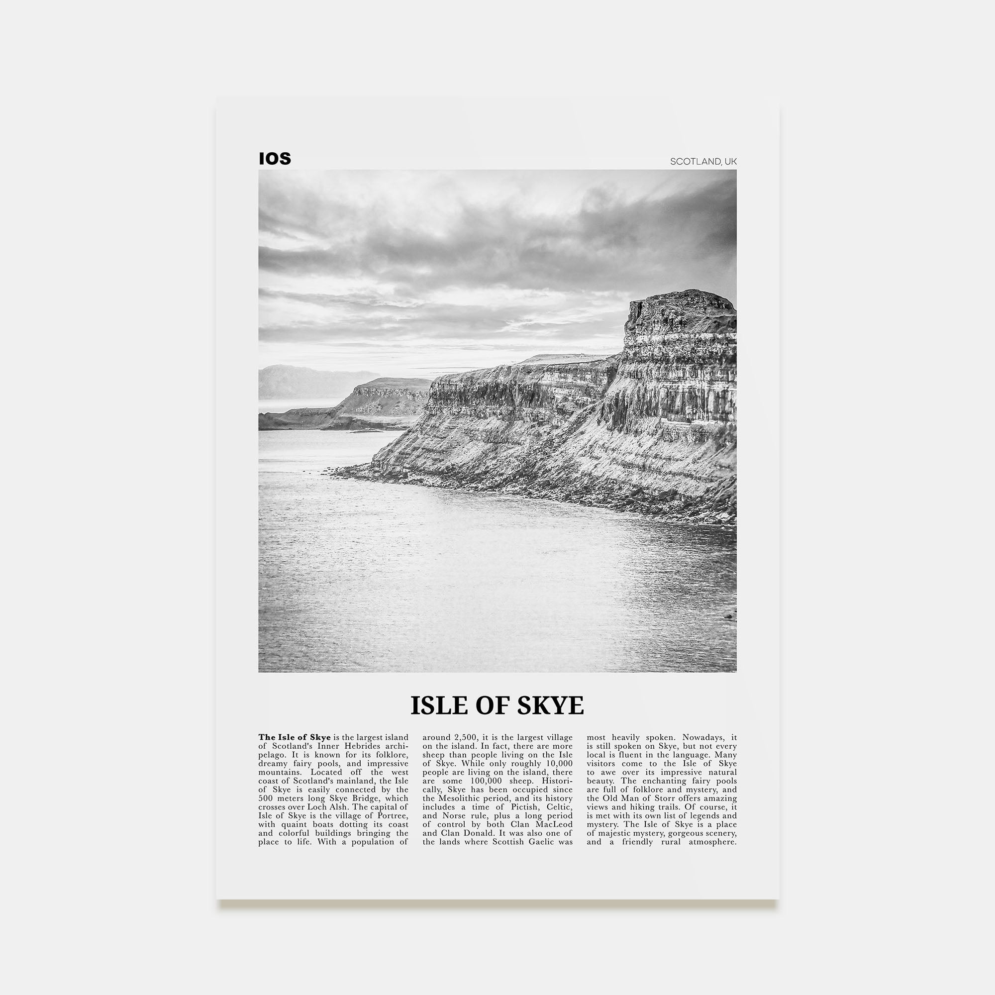 Isle of Skye Travel B&W Poster